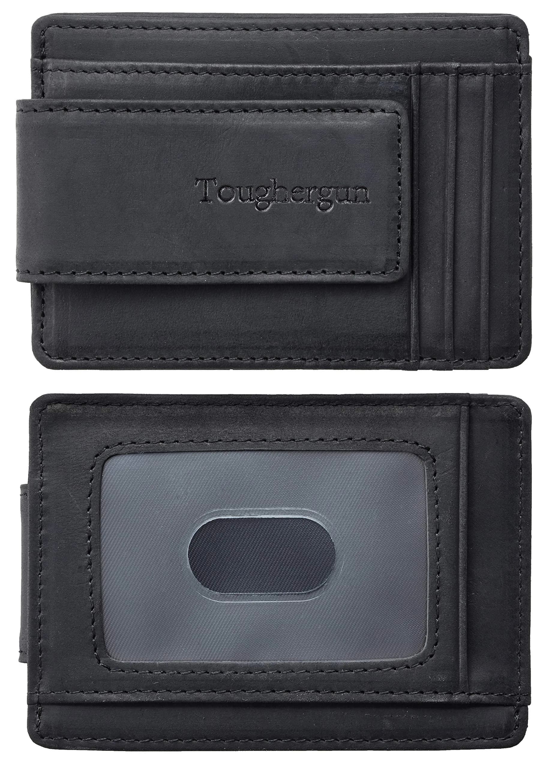 Toughergun Slim Wallet for Men RFID Blocking Money Clip, Minimalist Front Pocket Credit Card Holder, Magnetic Thin Mens Wallets with ID Window (Russet Brown, 4" x 3" x 0.3")
