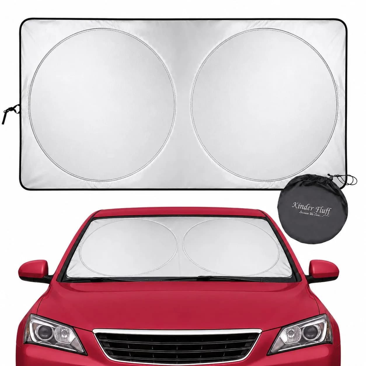 kinder Fluff Windshield Sun Shade Extra Large 62" x 31" | Certified 99.87% UVB & 99.02% UVA Protection - main product image