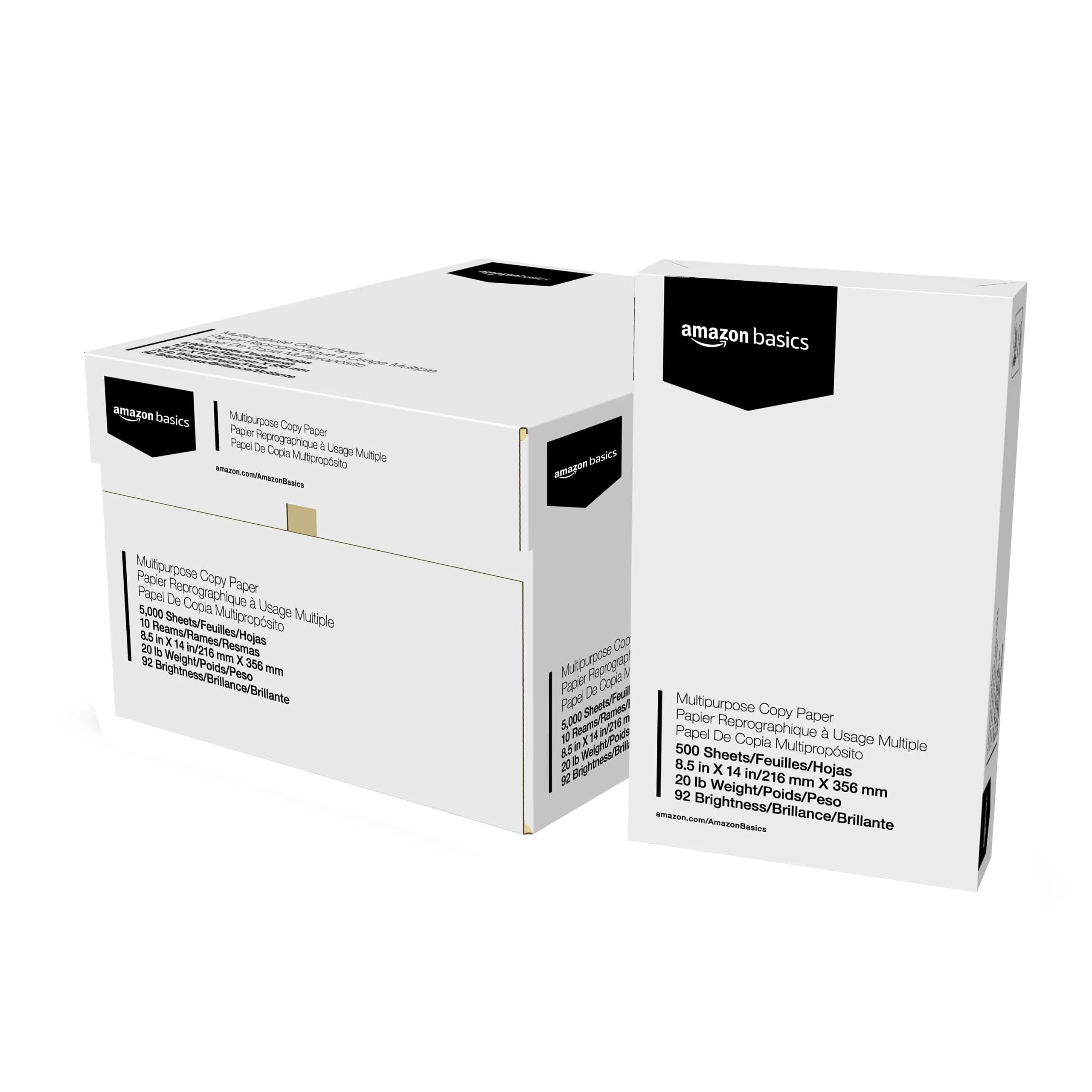 Amazon Basics Multipurpose Copy Printer Paper, 20 lb, 8.5 x 14 Inches, 10 Reams (5,000 Sheets), 92 Bright White | Acid-Free Legal Size Paper - main product image