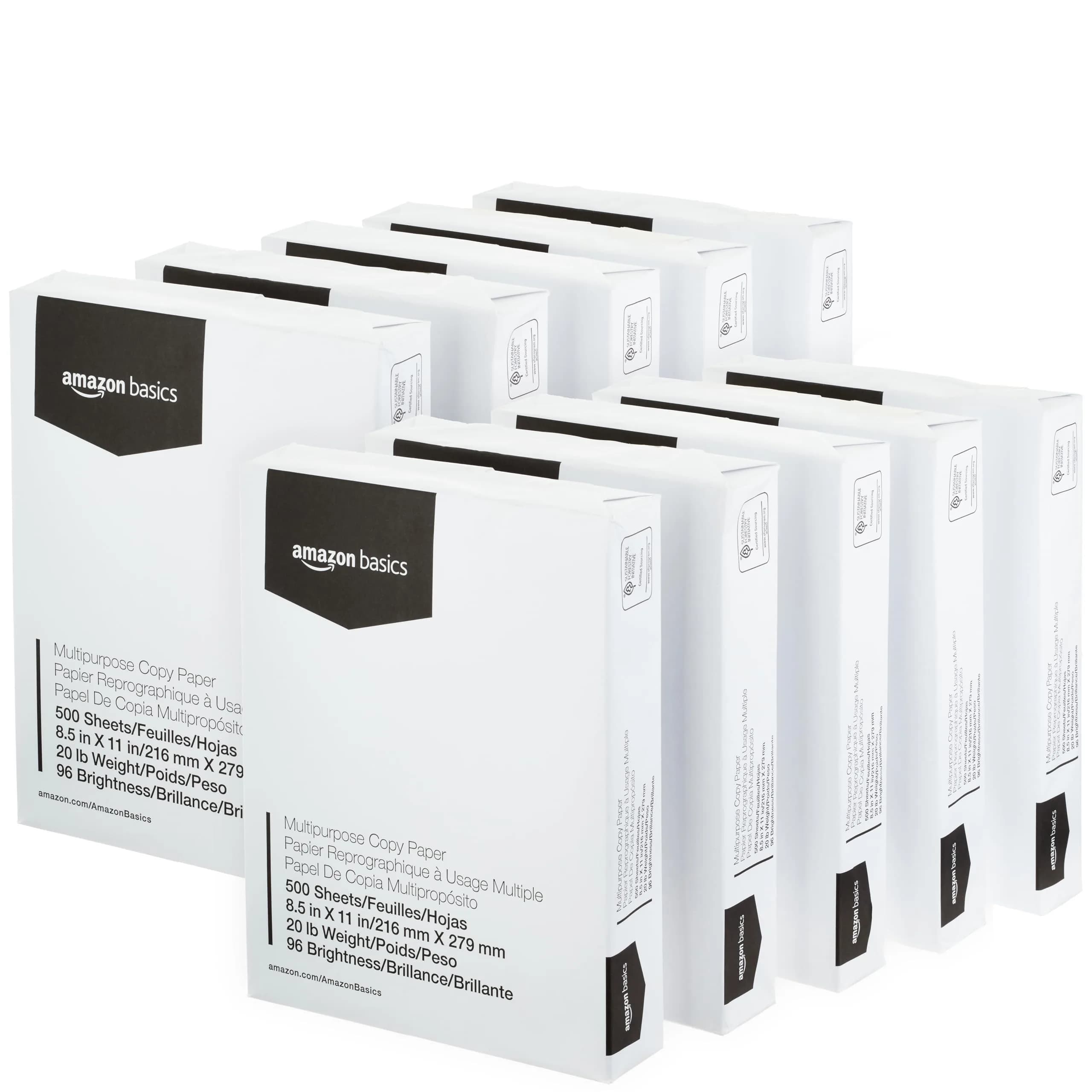 Amazon Basics Multipurpose Copy Printer Paper, 8.5 x 11 Inches, 20 lb, 96 Bright, White, 10 Ream (5,000 Sheets) | Smooth Ink Flow - main product image