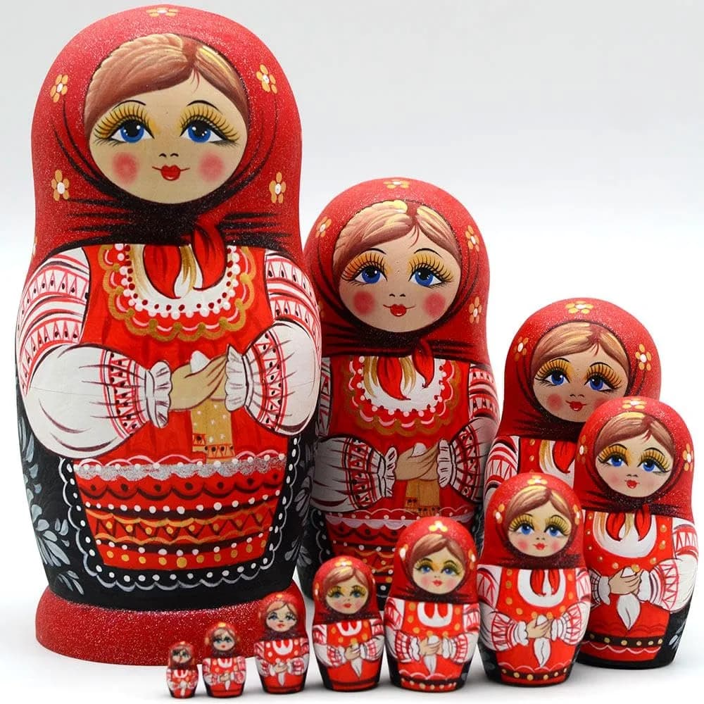 YAKELUS Russian Nesting Dolls for Kids 10pcs | Handmade Traditional Wooden Matryoshka - main product image