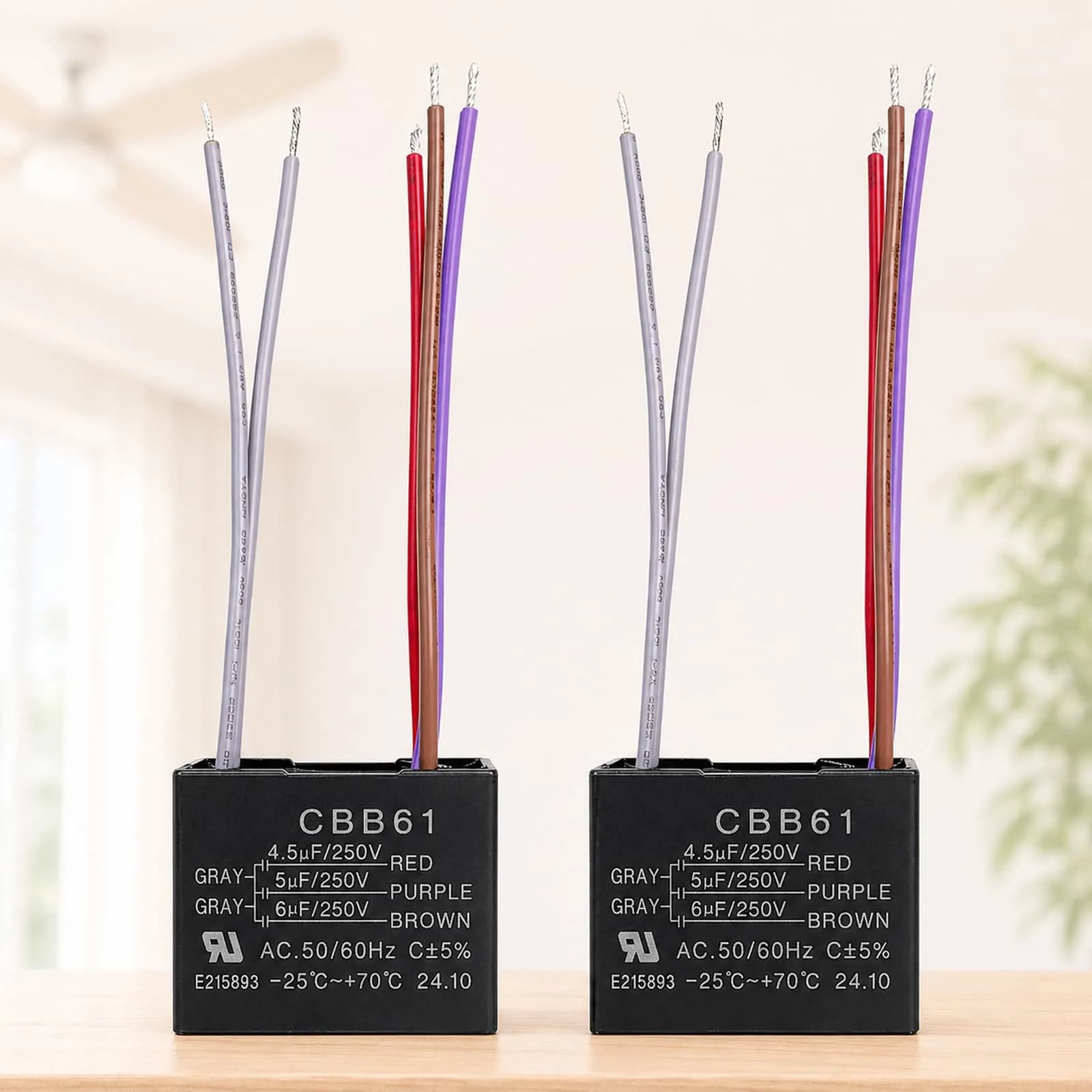 Podoy CBB61 Ceiling Fan Capacitor 4.5uf+5uf+6uf 5 Wire 250VAC 50/60Hz (2-Pack) - main product image