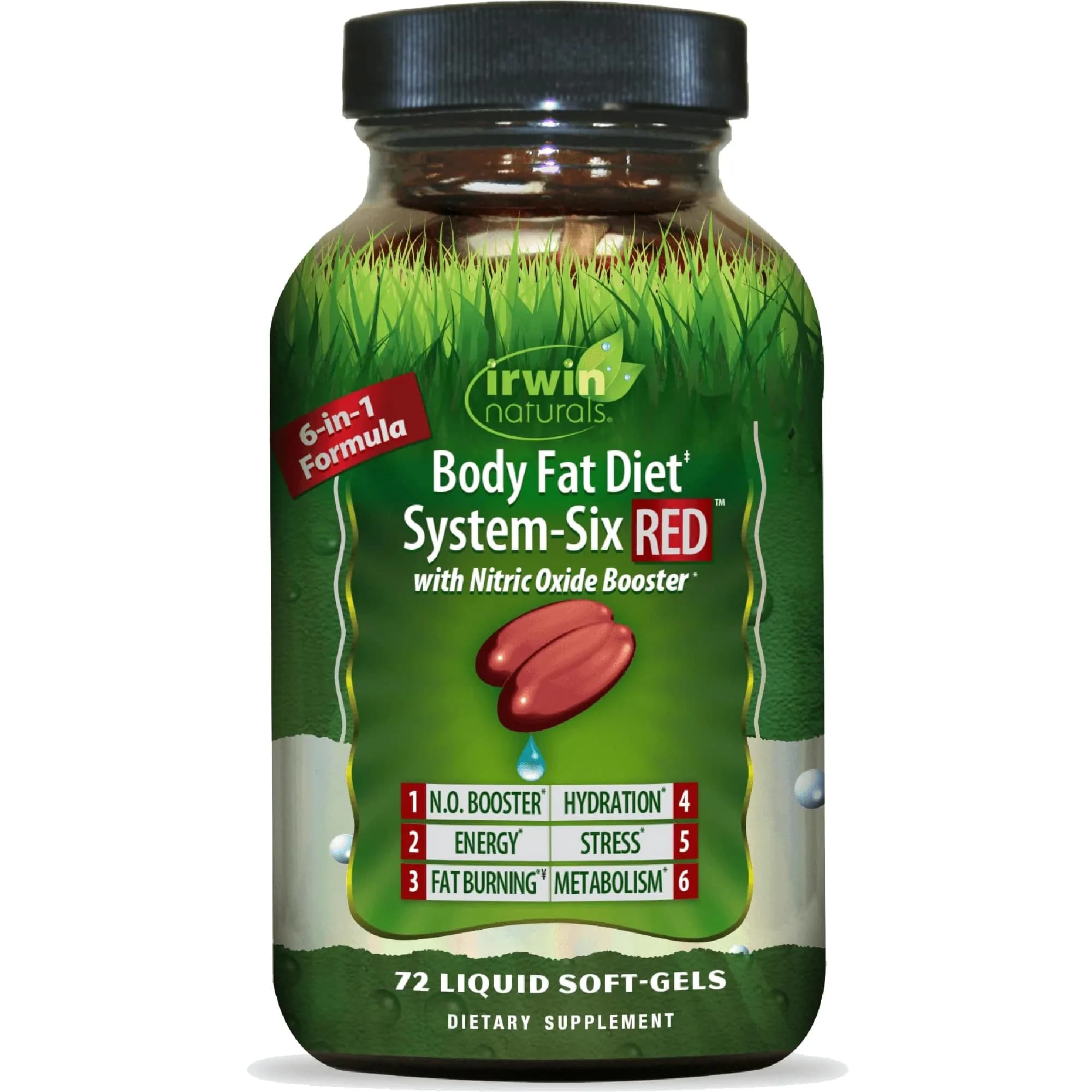 Irwin Naturals Body Fat Diet System-Six RED Nitric Oxide Booster 72 Liquid Soft-Gels | Supports Fat Burning & Energy