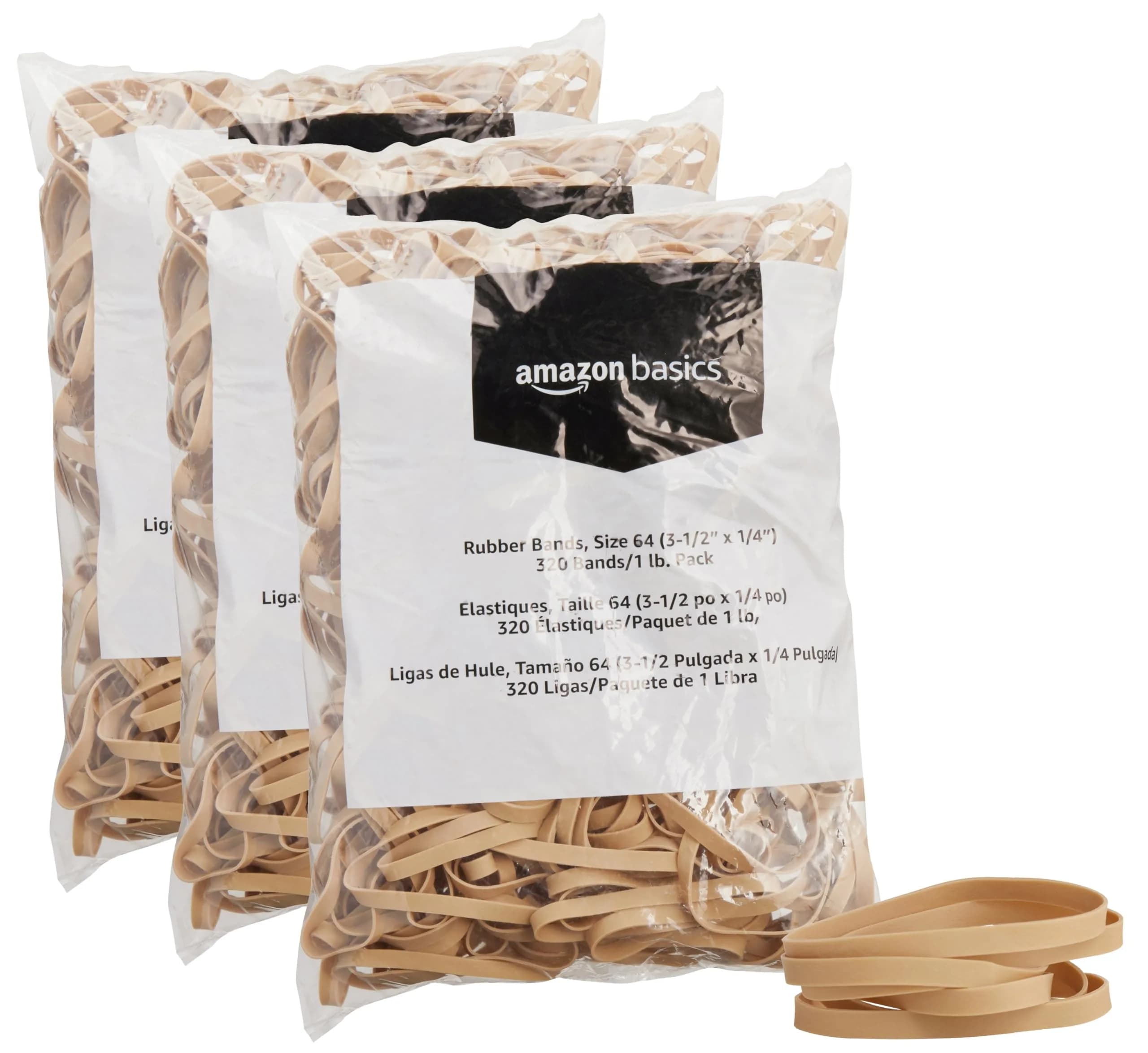 Amazon Basics Size 64 Rubber Bands | 3.5 x 0.25 Inch, 960 Bands Total (3 x 1 lb Packs) - main product image