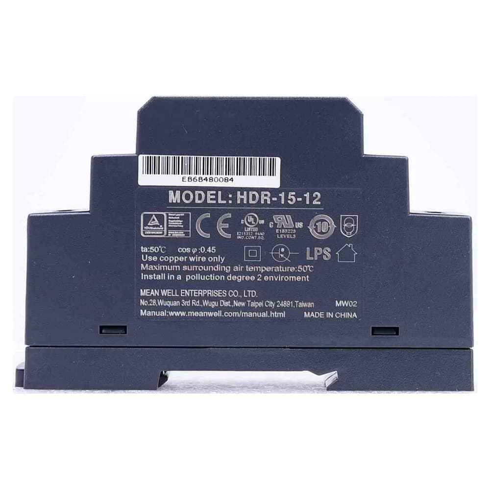 MEAN WELL Ultra Slim Step-Shape 1SU DIN Rail Power Supply 12V 1.25A 15W | China-Made, 85-264VAC Input