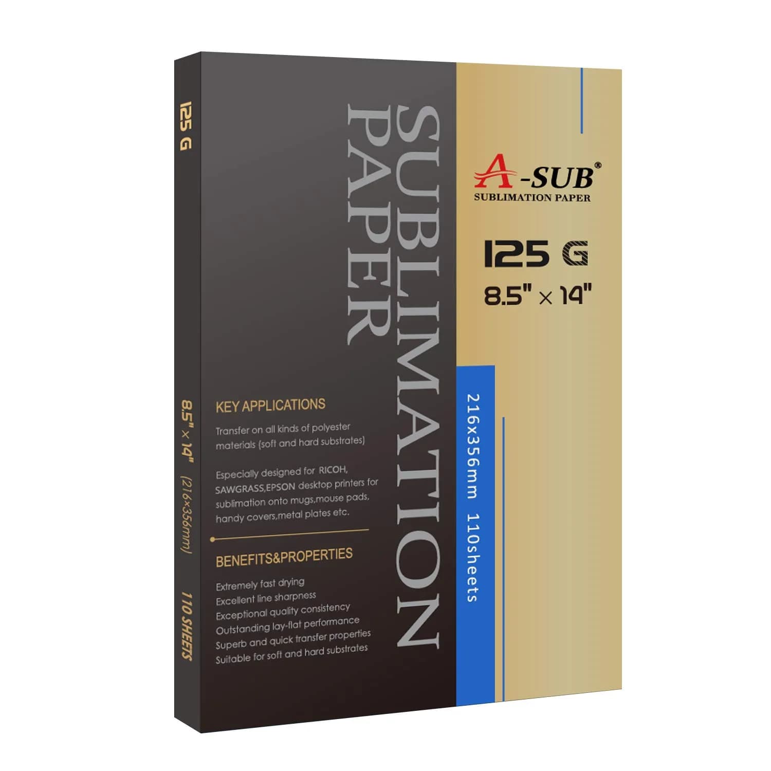 A-SUB Sublimation Paper Legal Size 8.5x14 Inches, 110 Sheets | Fast Dry & High Transfer Rate - main product image