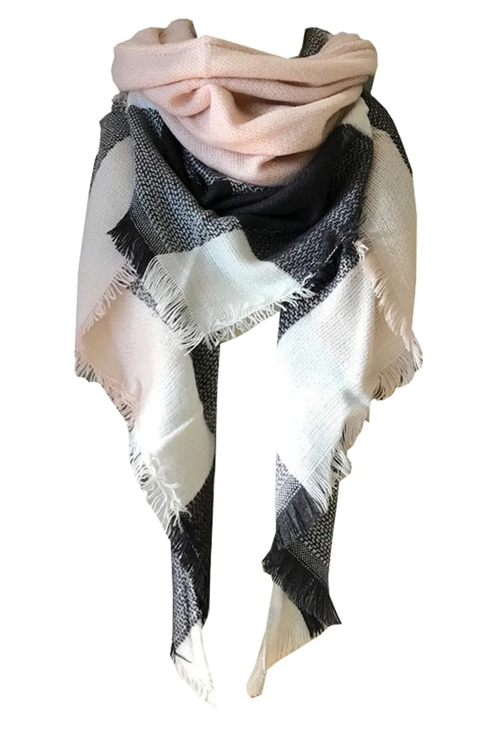 Wander Agio Womens Warm Scarf Triangle Winter Shawls Large Scarves Stripe Plaid Fichu Big Plaid Grey Pink 11 | Thick & Warm