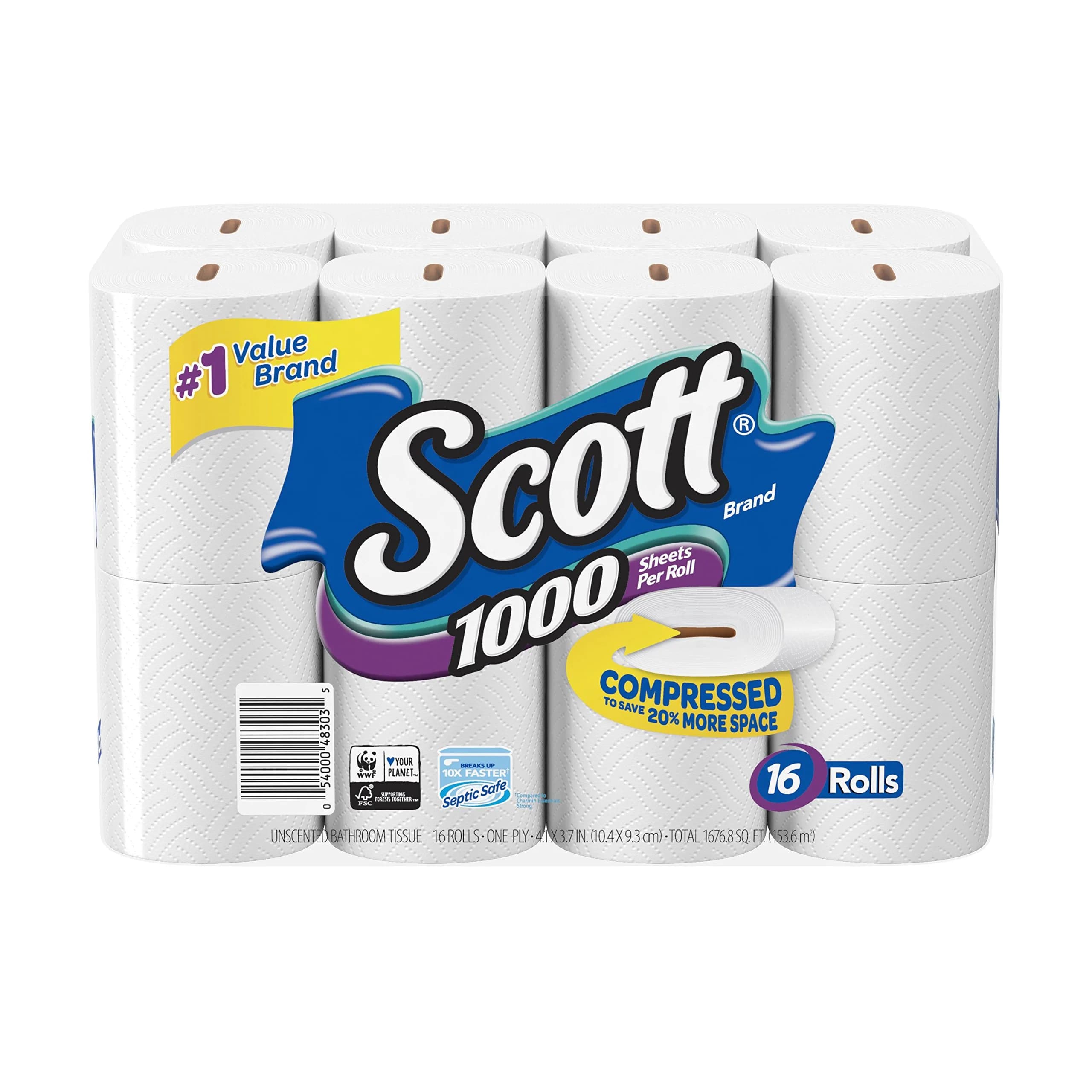 Scott 1000 Sheets Per Roll Toilet Paper, Bath Tissue, 16 Rolls | Longest Lasting USA Import - main product image