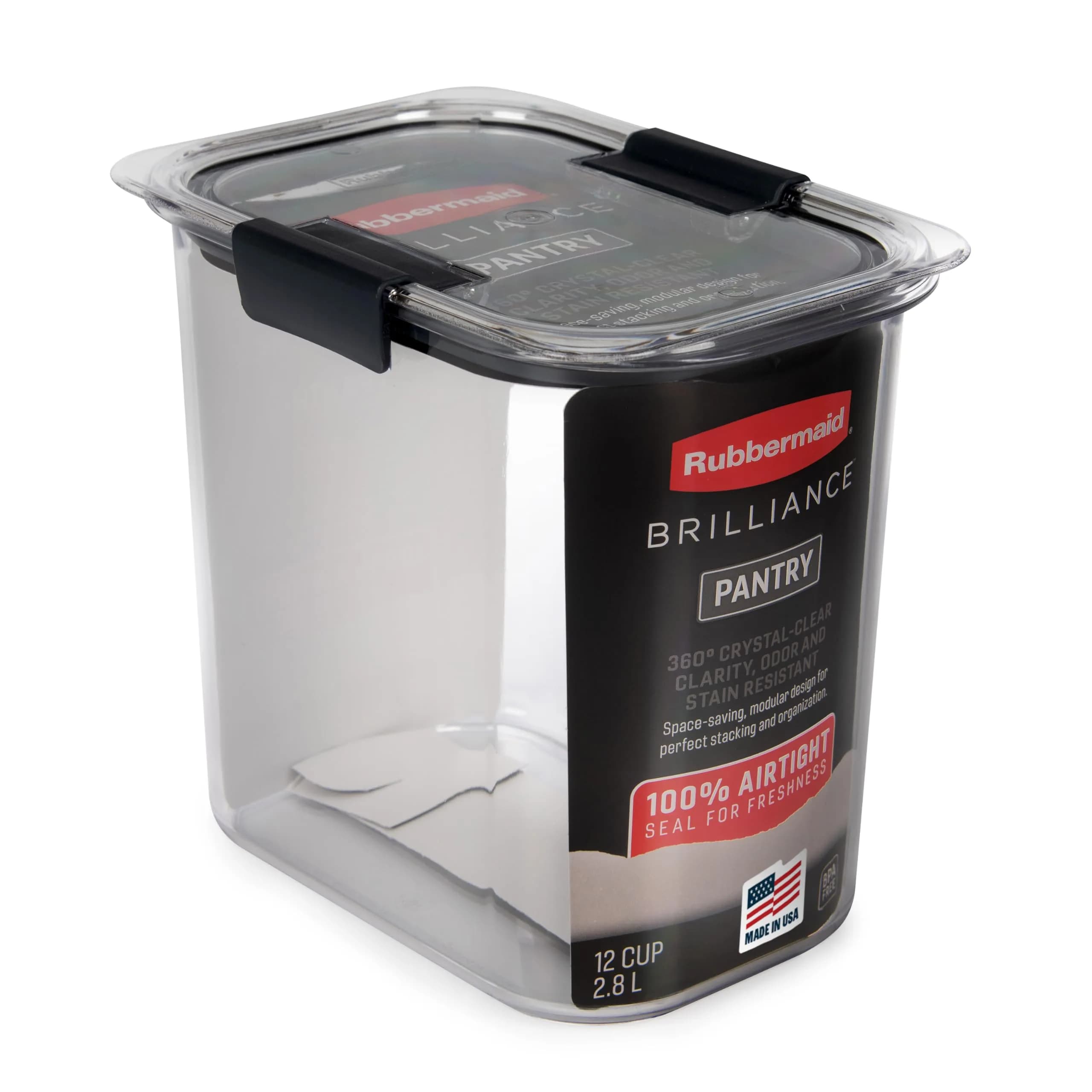 Rubbermaid Brilliance 12-Cup Airtight Food Storage Container | Clear/Grey, BPA-Free, Leak-Proof, Stackable