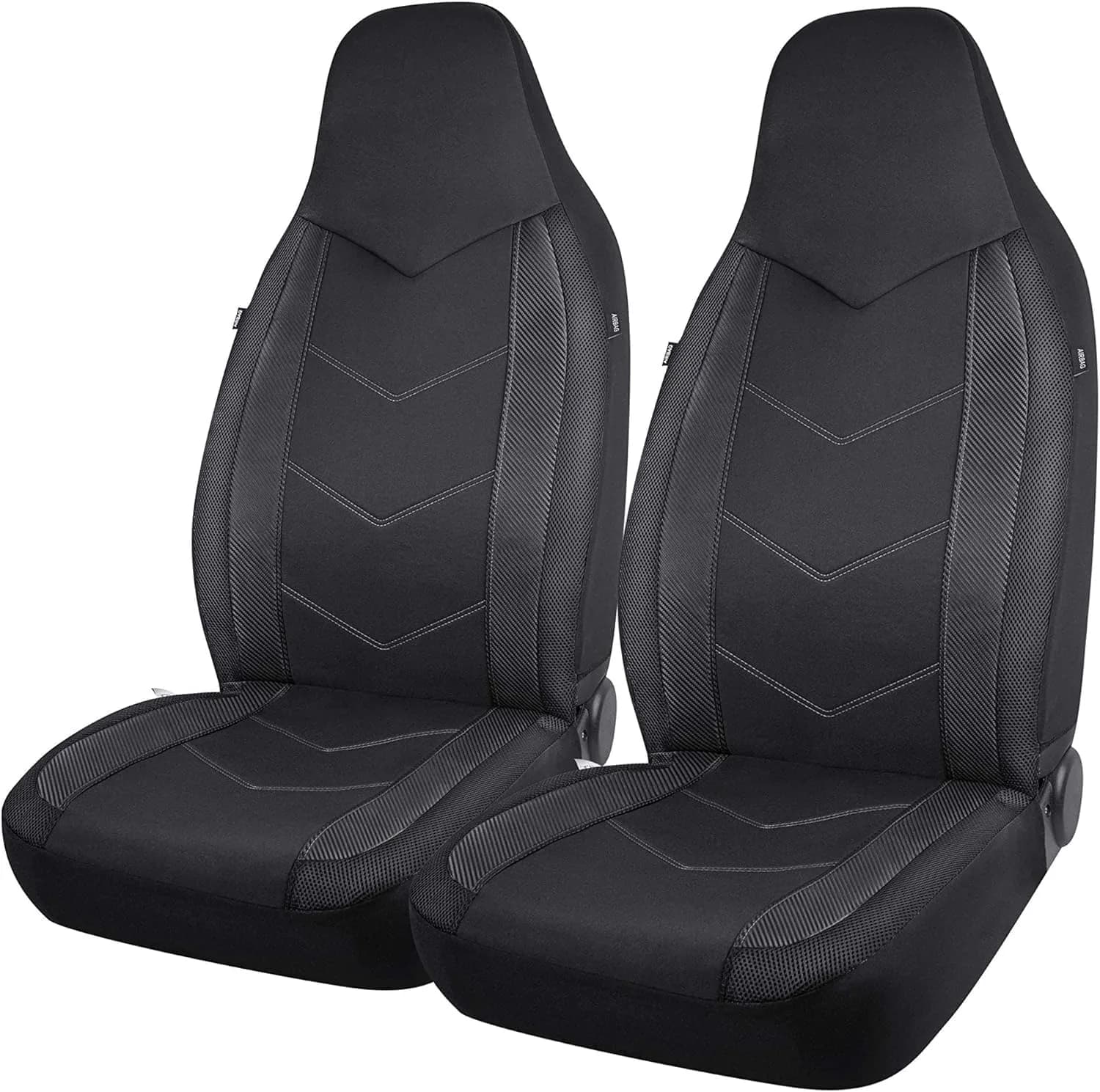 PIC AUTO Red High Back Front Seat Covers | Carbon Fiber Mesh Design, Universal Fit, Airbag Compatible