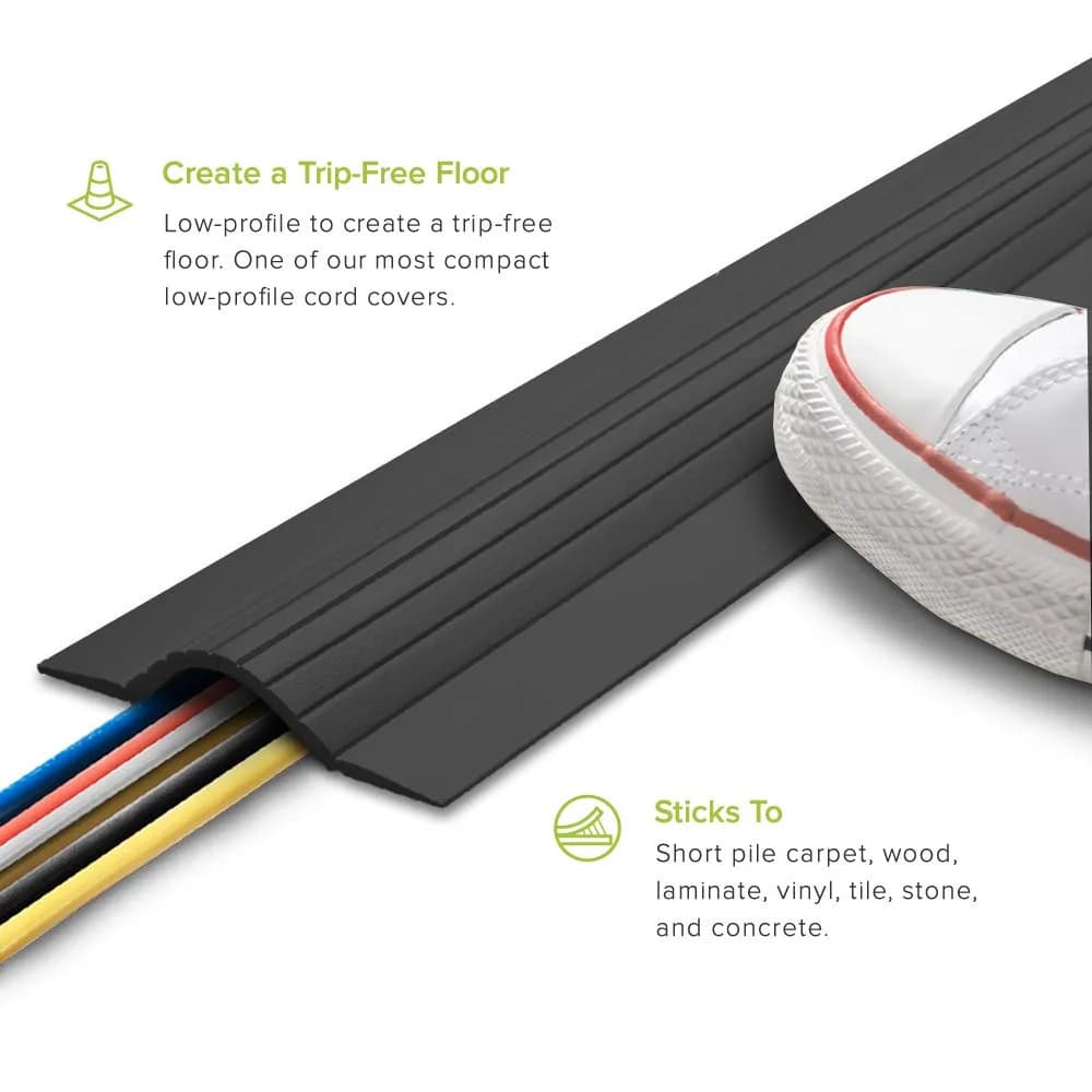 UT Wire Cable Blanket Low Profile Cord Cover Protector 1.52 m (5 ft) Black | Hides Wires for Tangle-Free Floors - main product image