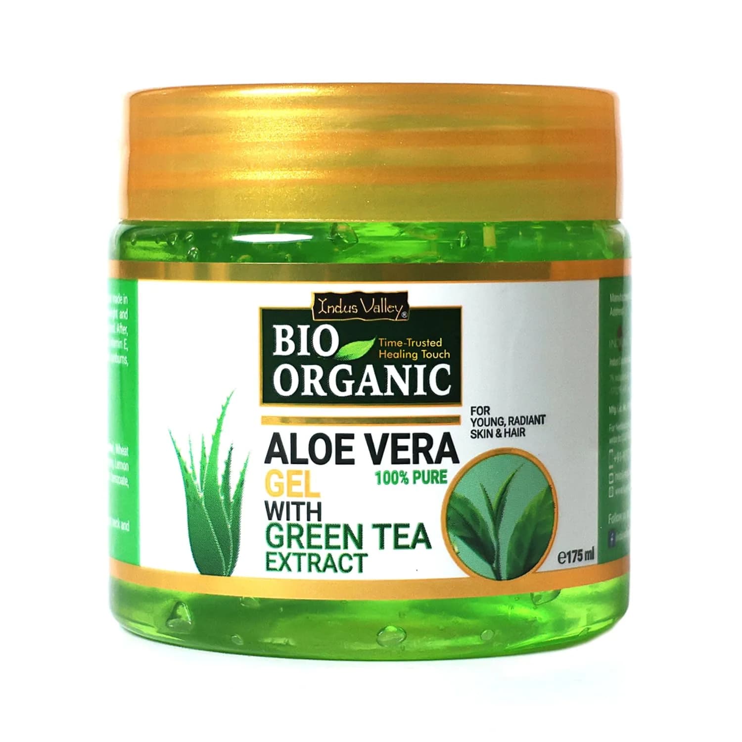 INDUS VALLEY Bio Organic Pure Aloe Vera Gel With Green Tea Extract 175ml (5.9 Fl Oz) | Soothes & Hydrates Skin, Scalp, Hair