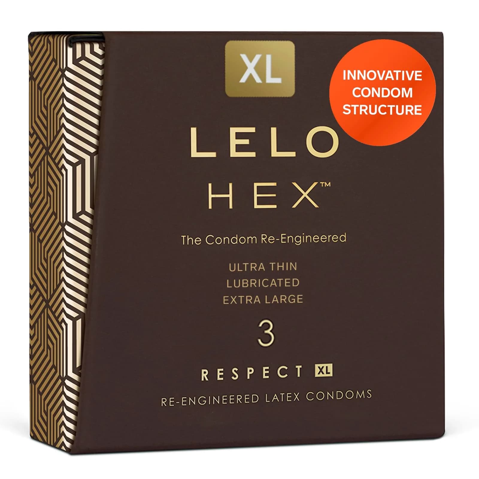 LELO HEX Respect XL Condoms 58mm (2.28 inches) | Thin, Strong, Lubricated, 3-Pack - main product image