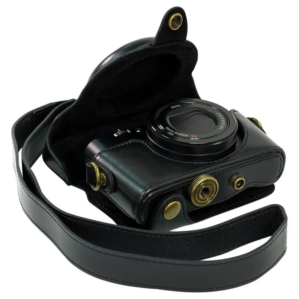 ENJOY-UNIQUE PU Leather Camera Bag Case for Sony RX100 Series (Black) | Detachable Front Cap & Tripod Mount - main product image