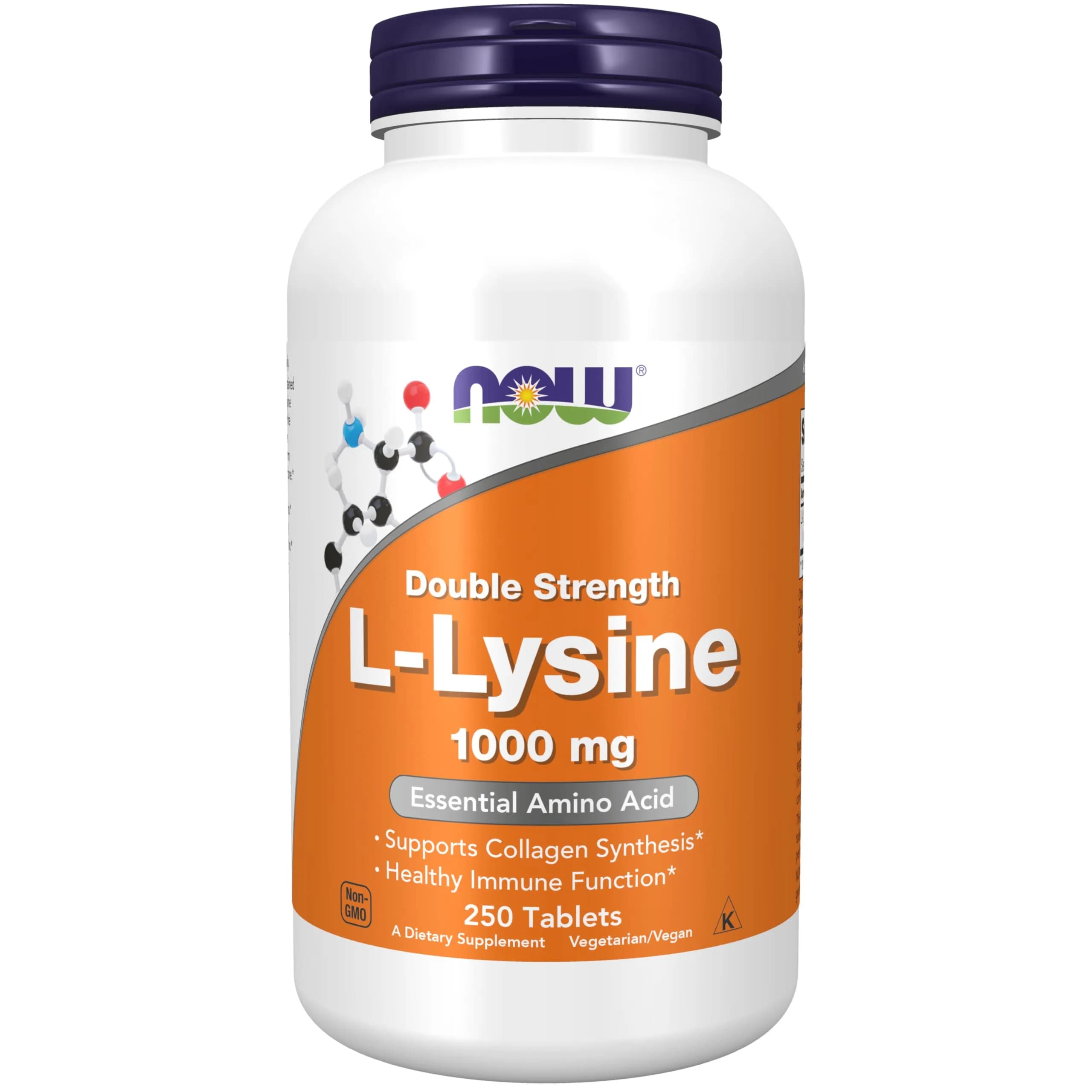 NOW Foods L-Lysine 1,000 mg Double Strength Tablets | Essential Amino Acid, 250 Count (1000 mg) - main product image