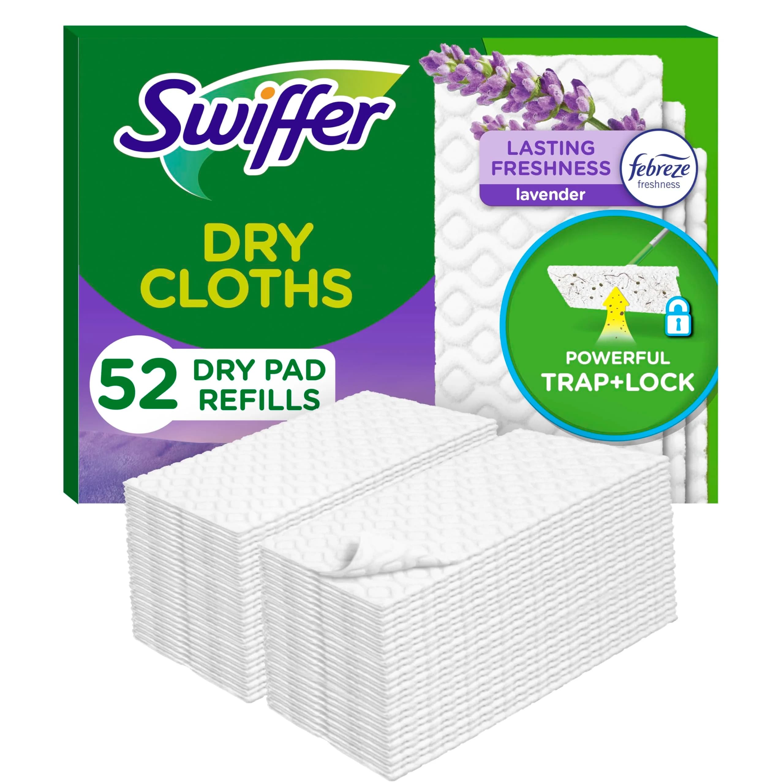 Swiffer Dry Sweeping Cloths Refills, Lavender Scent, 52 Count | Traps & Locks Dirt, Dust, Hair & Allergens - main product image