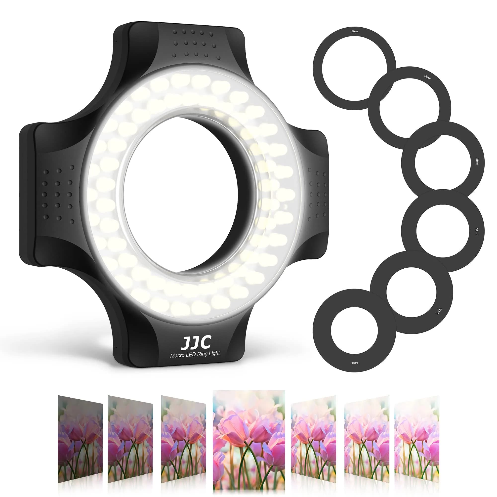 JJC Macro Ring Light with 49/52/55/58/62/67mm Adapter Rings | Bright Macro & Portrait Lighting - main product image