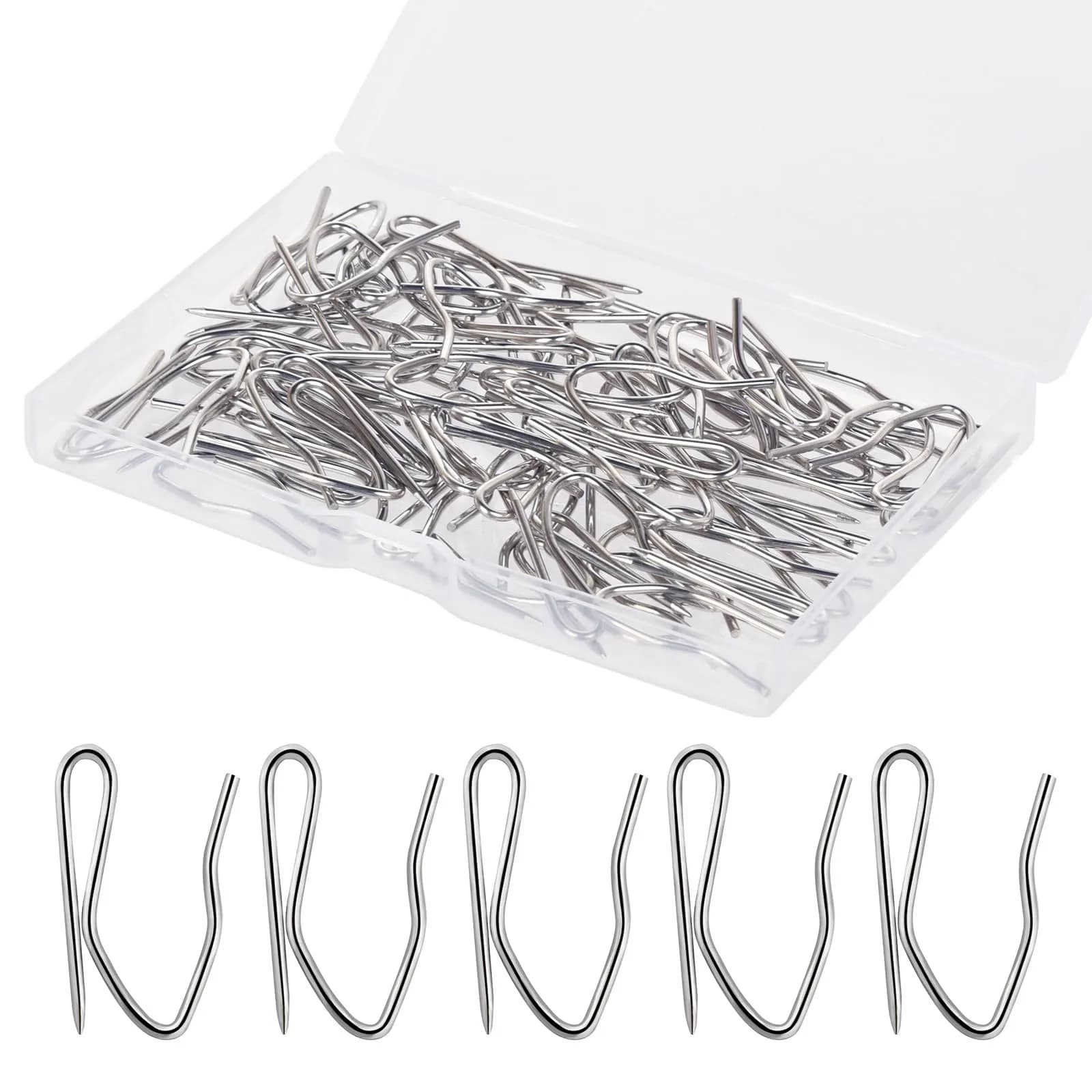 Nydotd Stainless Steel Curtain Hooks 58PCS | Rustproof Pin-On Hooks for Shower & Window (1.2 inch) - main product image