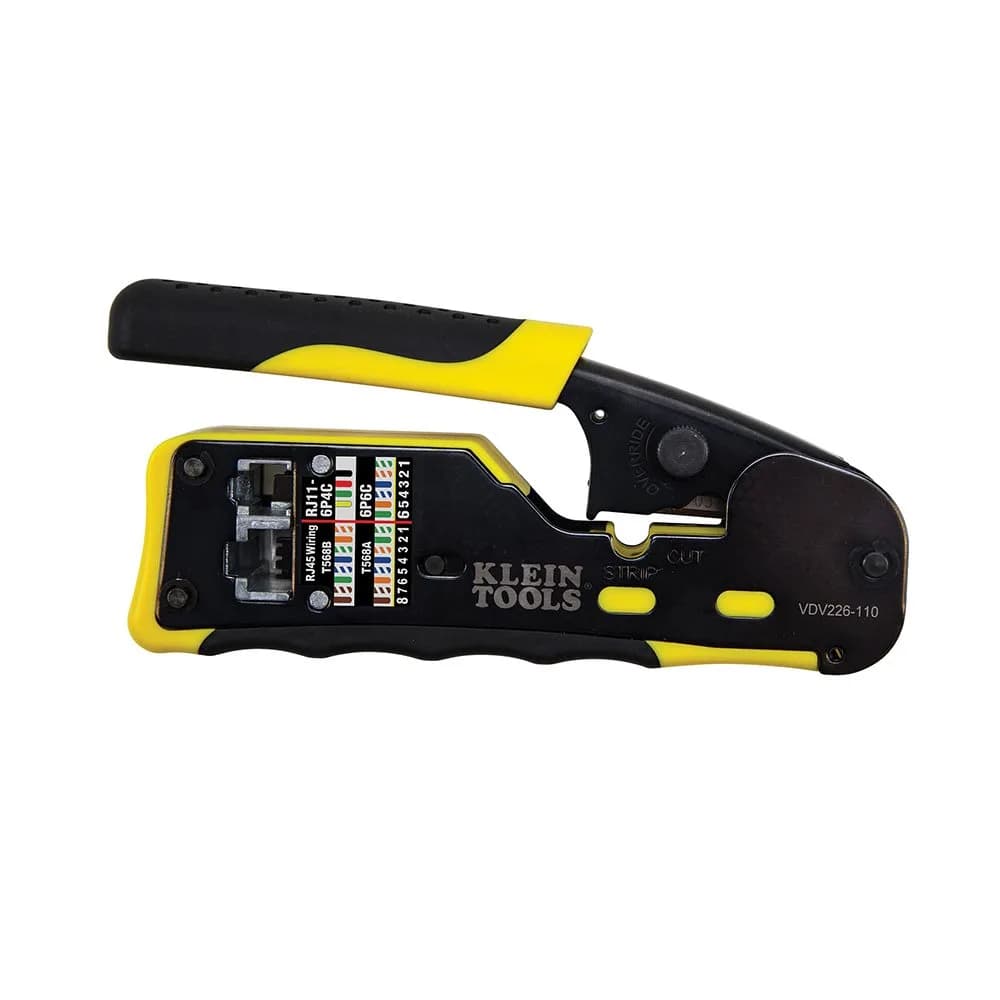 Klein Tools VDV226-110 Ratcheting Modular Data Cable Crimper, Wire Stripper & Cutter for RJ11/RJ12 & RJ45 Pass-Thru Connectors | 14.4 oz (408 g) Tool - main product image