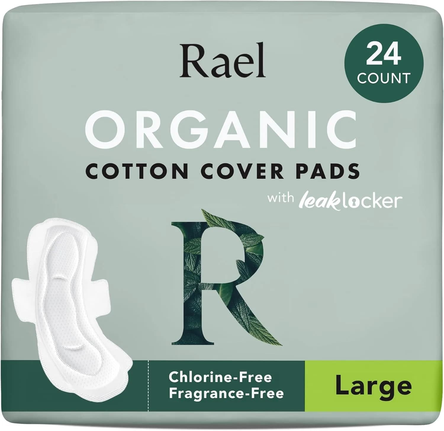 Rael Organic Cotton Cover Pads for Women, Heavy Absorbency, Unscented (Large, 24 Count) | USA Imported Feminine Care - main product image