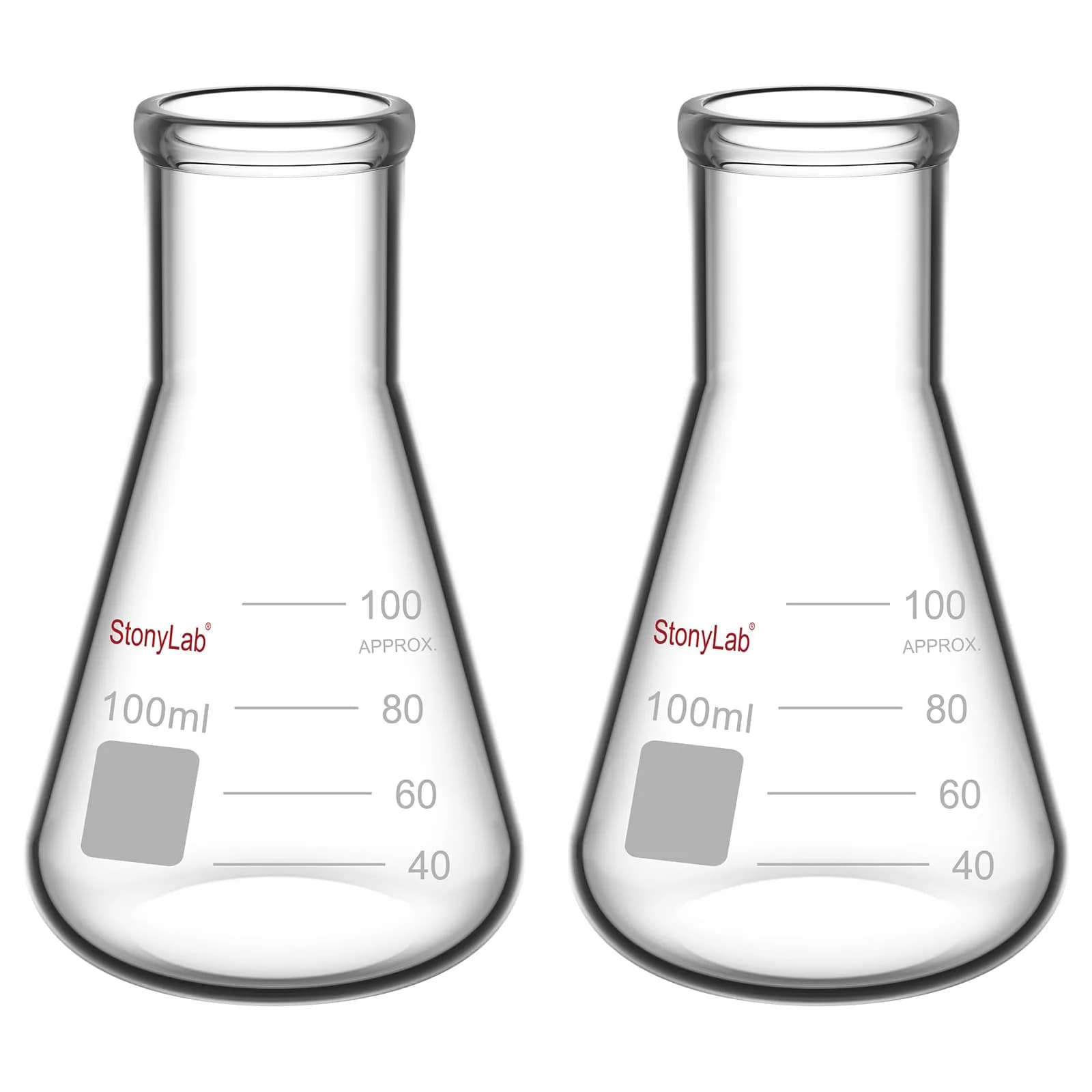 stonylab 100 ml Narrow Mouth Erlenmeyer Glass Flask | Heavy Duty Rim, Borosilicate