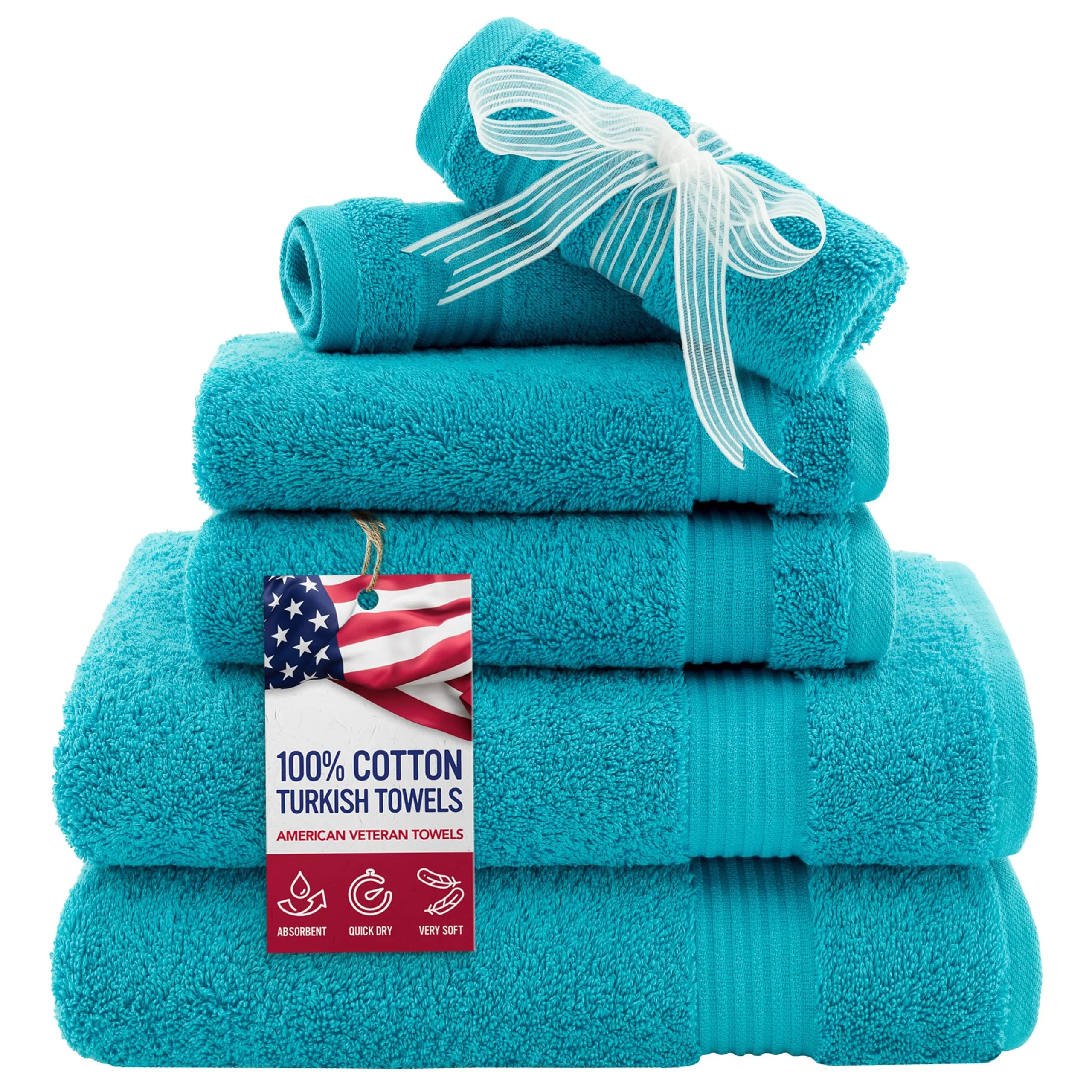 American Veteran Towel 6 Piece Set | 600 GSM Turkish Cotton Bath & Hand Towels Aqua Blue - main product image