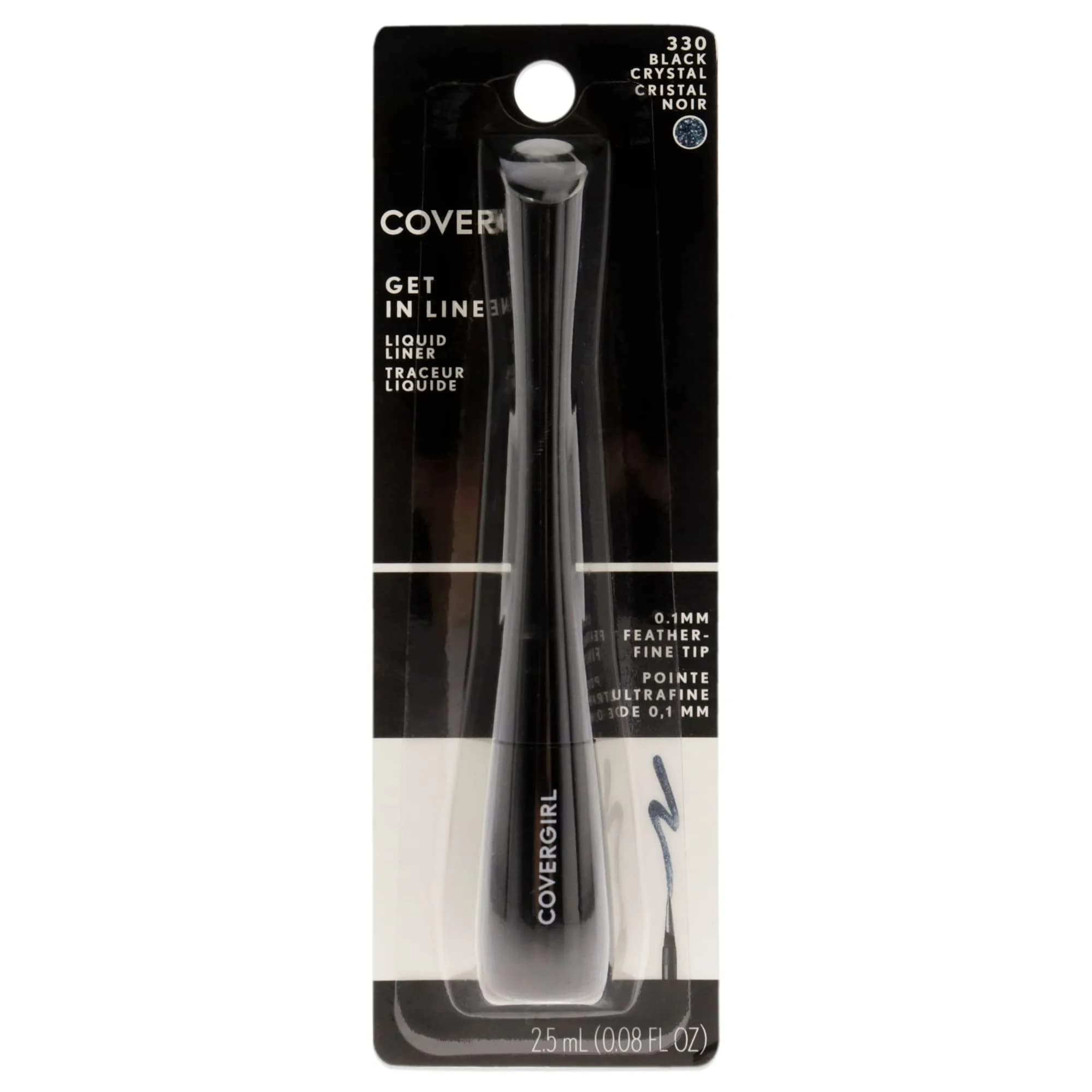 COVERGIRL Get In Line Liquid Eyeliner, Black Crystal | Ultra Fine 0.1mm Tip for Precise Wing (70-120 chars)