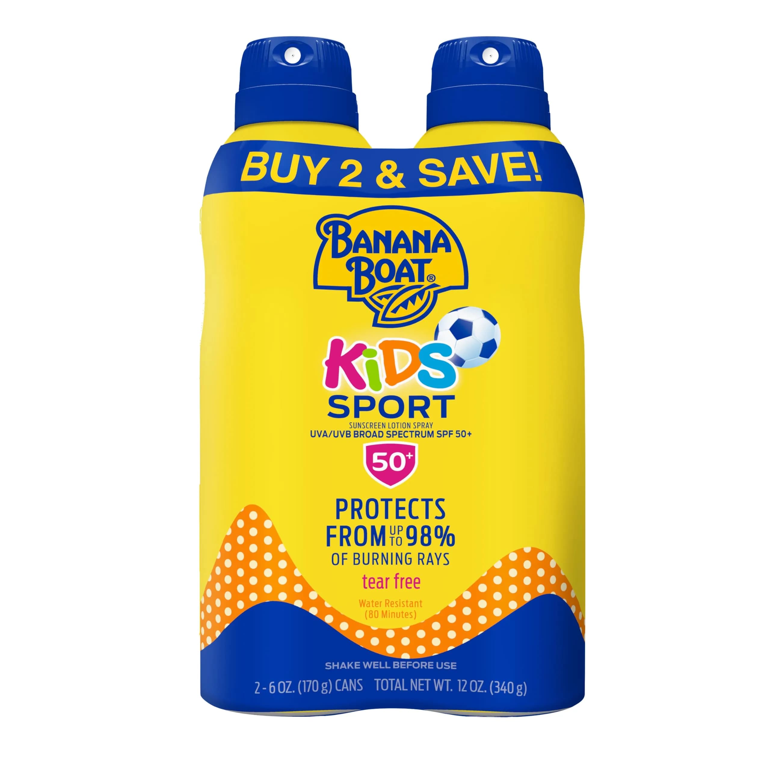 Banana Boat Sport Kids Sunscreen Spray SPF 50 Twin Pack | Tear-Free & Sting-Free Protection for Sensitive Skin - main product image