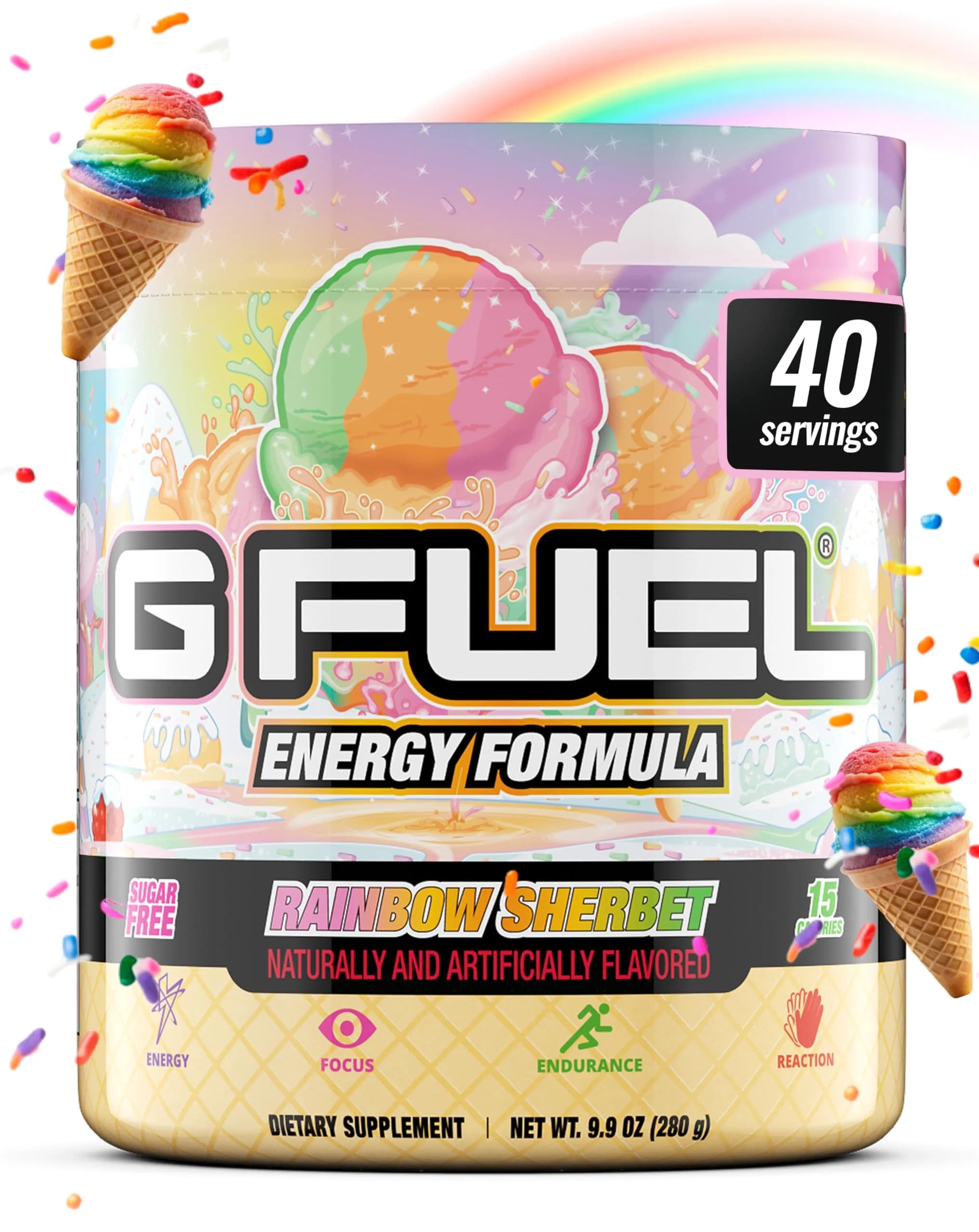 G Fuel Rainbow Sherbet Sugar Free Energy Drink Powder | Focus & Antioxidants, 9.9oz