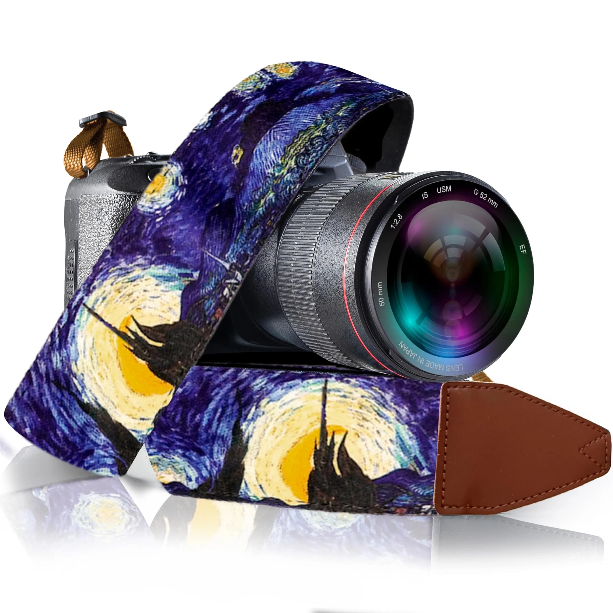 Art Tribute Van Gogh Starry Night Camera Strap | Adjustable Neck, Shoulder & Crossbody, Fits All Cameras, Padded Cotton Weave, Quick Release, Leather Ends - main product image