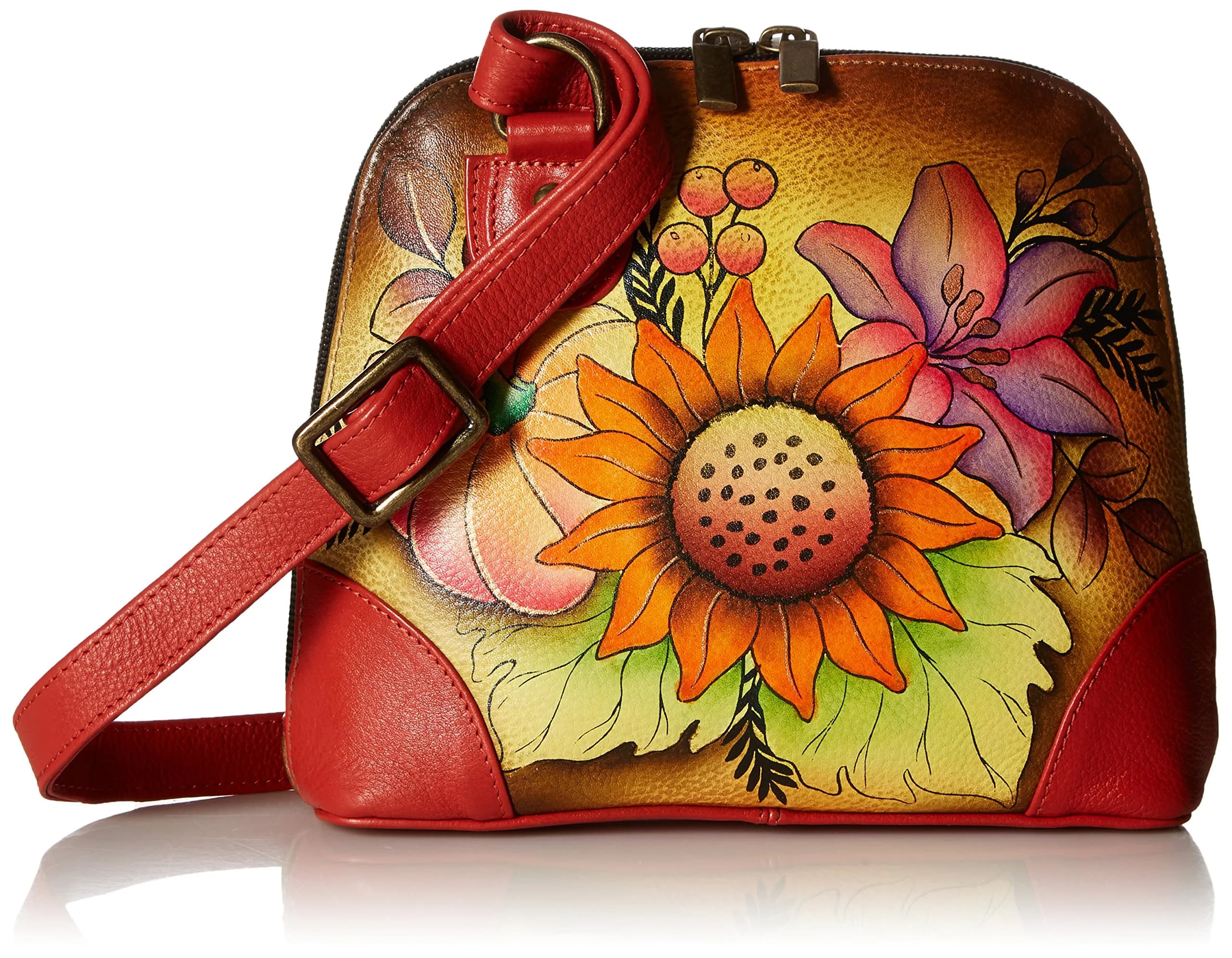 Anna by Anuschka Hand Painted Genuine Leather Small Organizer Bag | Fall Bouquet Artistry - main product image