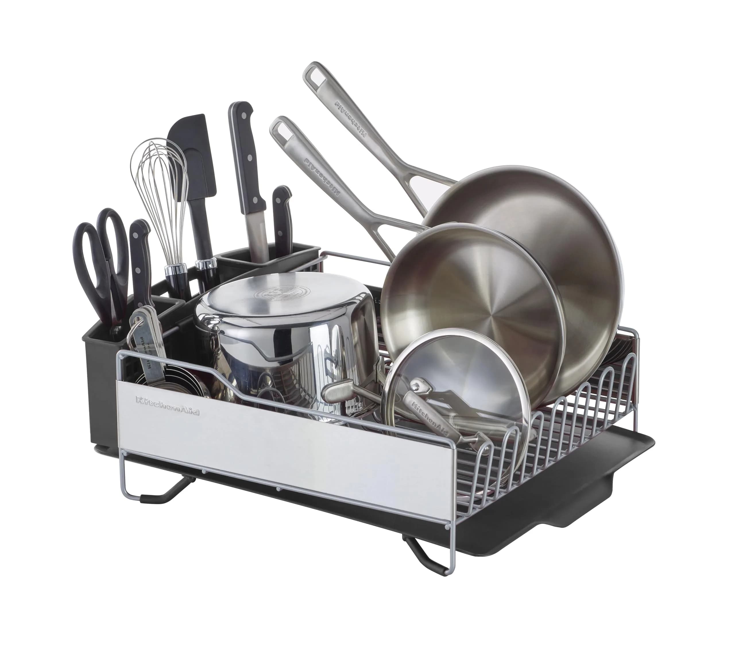 KitchenAid Large Capacity Full Size Rust Resistant Dish Rack with Angled Drain Board and Removable Flatware Caddy, Light Grey | 52.07 cm (20.47 in) Wide - main product image