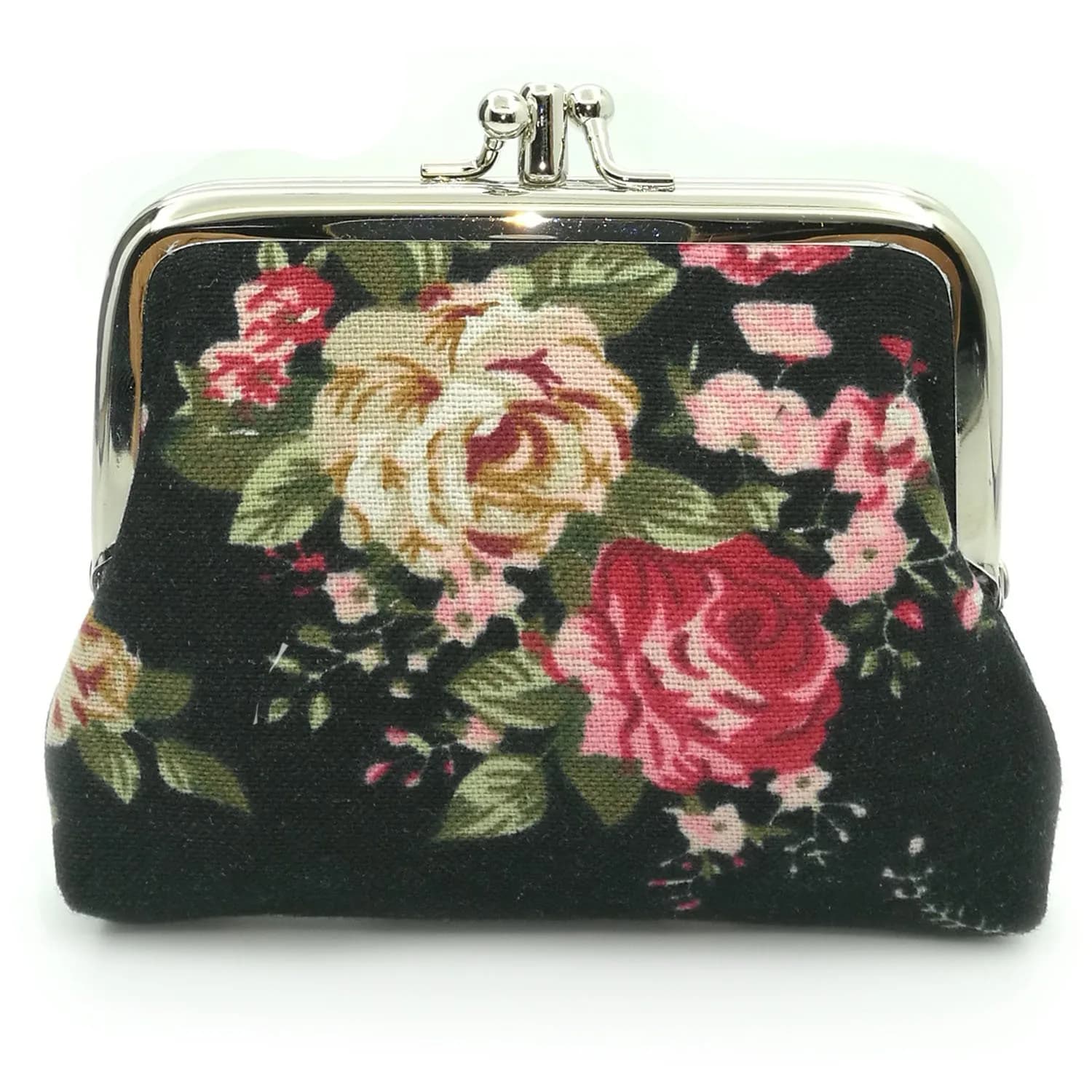 Sanxiner Cute Floral Kiss-Lock Coin Purse with 2 Compartments | Vintage Style Canvas Pouch