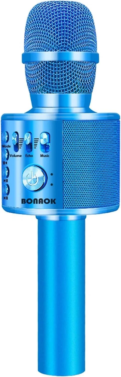 BONAOK Wireless Bluetooth Karaoke Microphone Q37 Blue | Portable Handheld Mic Speaker for Parties & All Smartphones - main product image