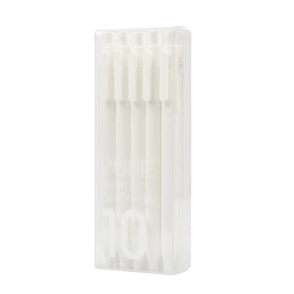 NINGSA Retractable Gel Ink Pens 0.5mm Extra Fine Point, Pack of 10 (Black Ink White Rod) - main product image