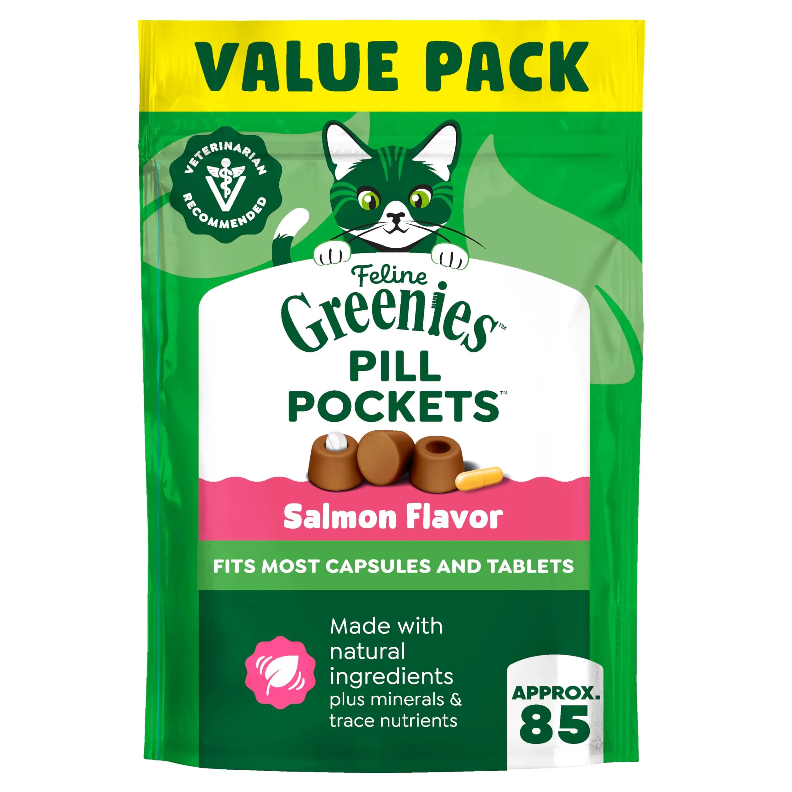 Greenies Feline Pill Pockets Salmon Flavor 85 Count | Vet-Recommended Cat Treats for Hiding Pills - main product image
