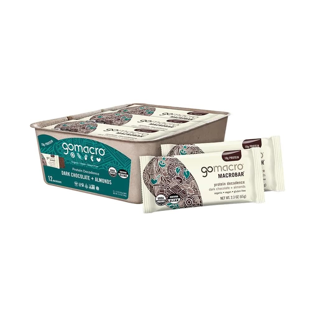 GoMacro MacroBar Organic Vegan Protein Bars Dark Chocolate Almonds 12 Count | High Protein Snack Bars - main product image