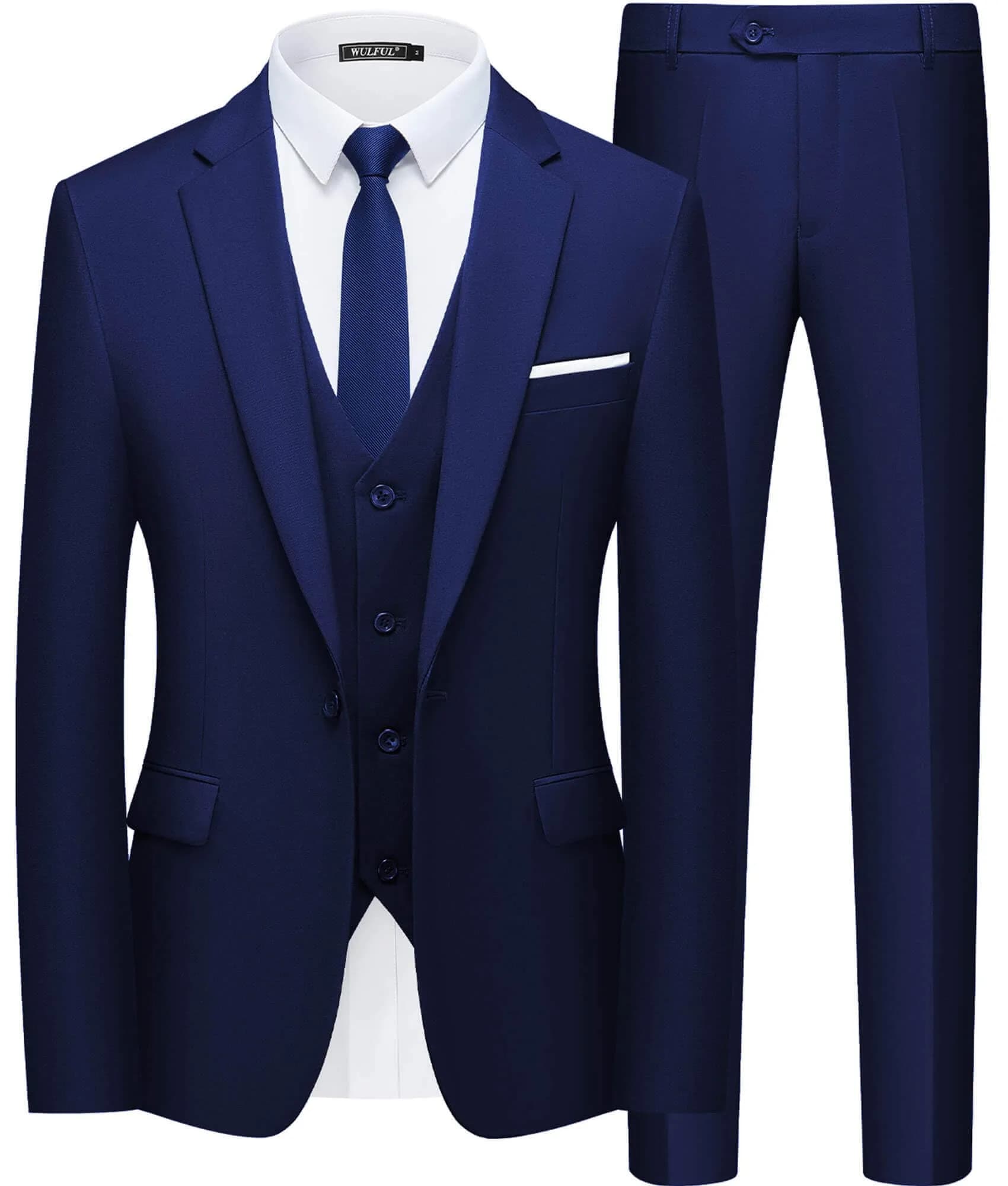 WULFUL Men’s Slim Fit Suit 3-Piece Blue | Modern Business & Wedding Attire