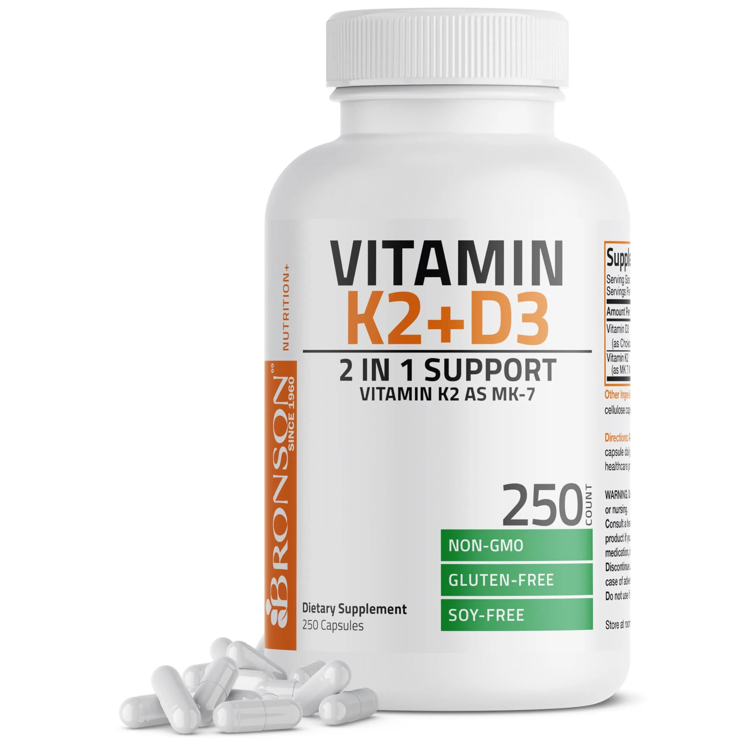 Bronson Vitamin K2 D3 (MK-7) Supplement 250 Capsules | Synergistic Bone & Immune Support - main product image