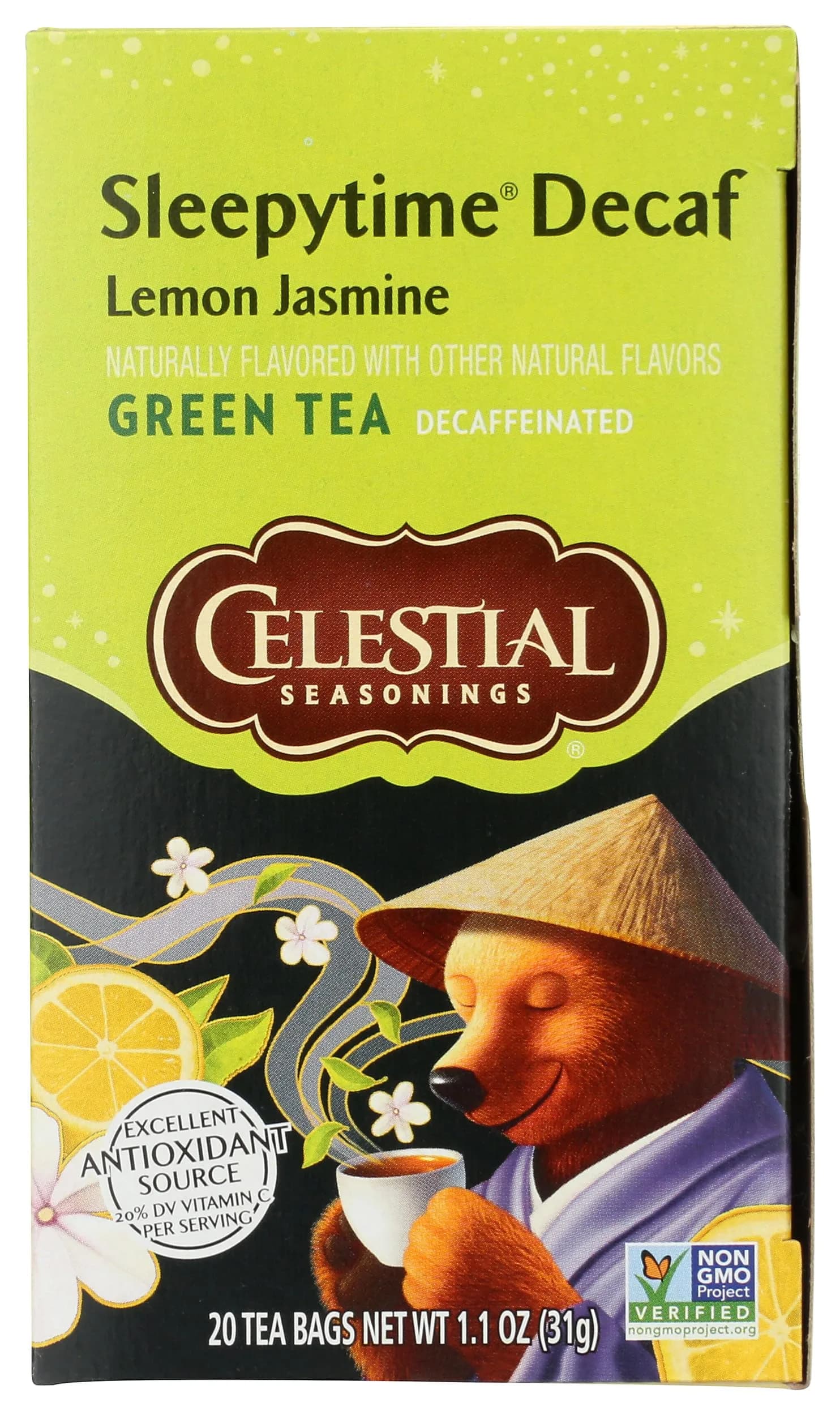 Celestial Seasonings Green Tea Sleepytime Decaf Lemon Jasmine 20 Count | Soothing Herbal Blend with Vitamin C