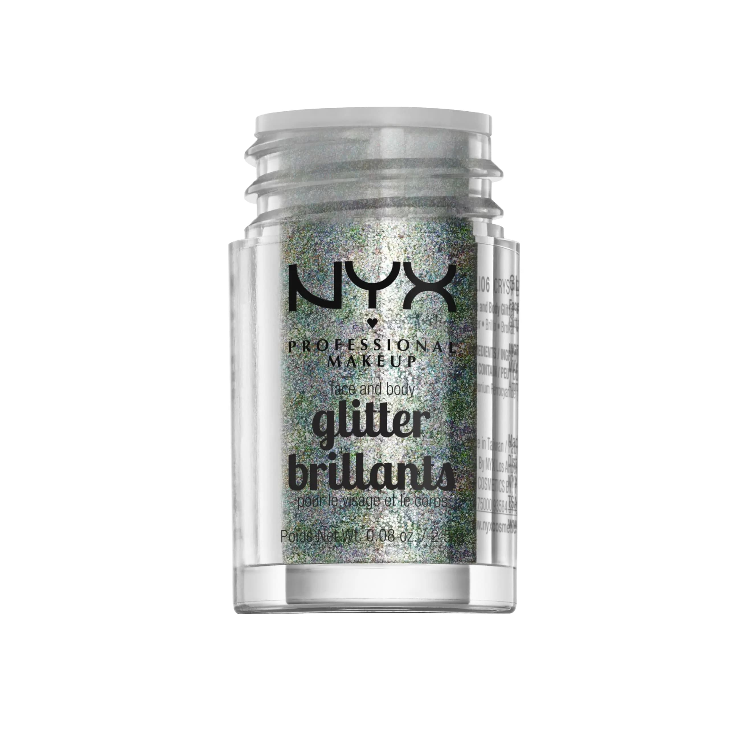 NYX PROFESSIONAL MAKEUP Face & Body Glitter, Crystal | Sparkling Loose Glitter for Face & Body, 0.08 Oz