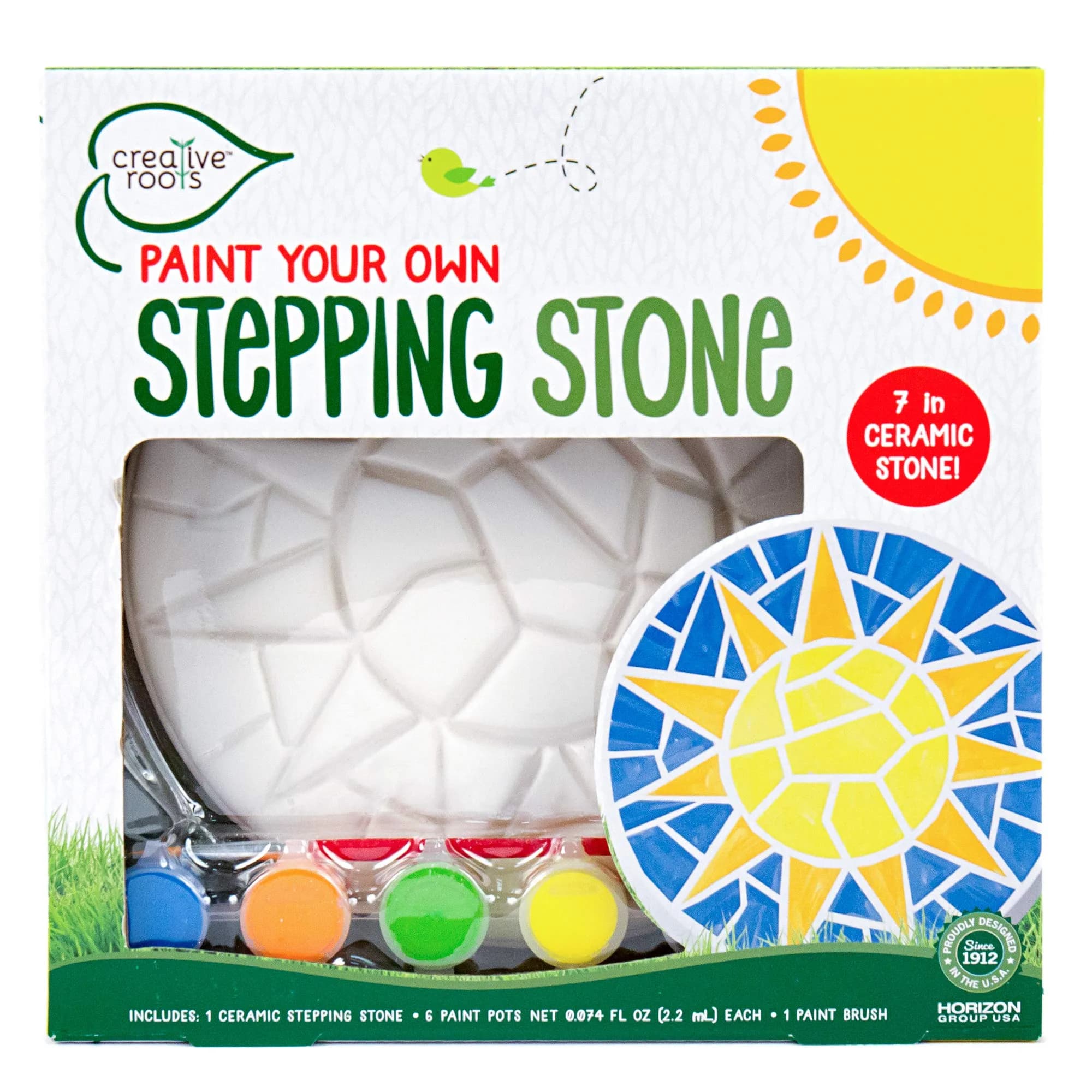 Creative Roots Mosaic Sun Stepping Stone Kit | 7-Inch Ceramic Stone & 6 Paints | DIY Garden Decor for Ages 8+ - main product image