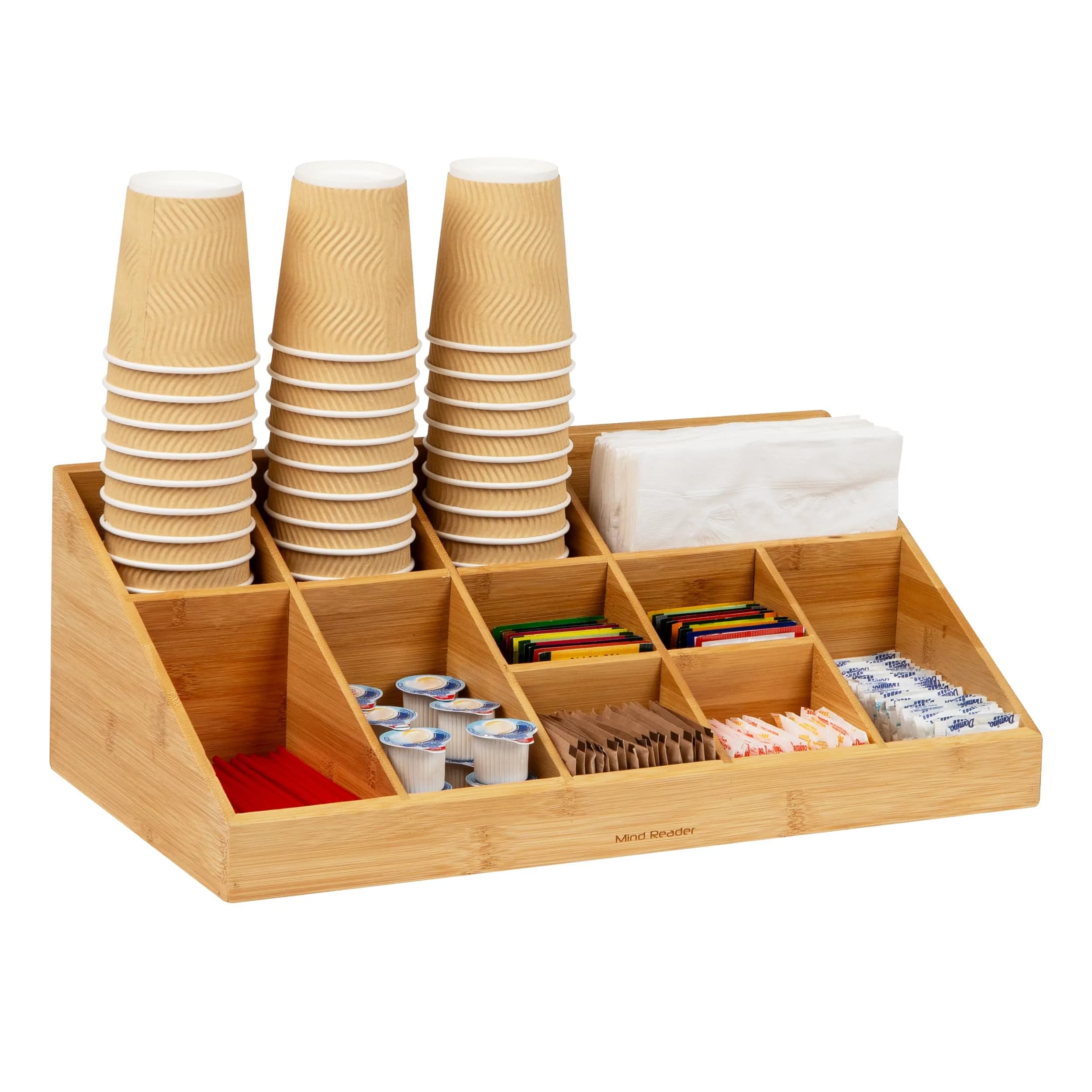 Mind Reader 11-Compartment Condiment Station | 45.72cm (18") Brown Bamboo Coffee Bar Organizer - main product image