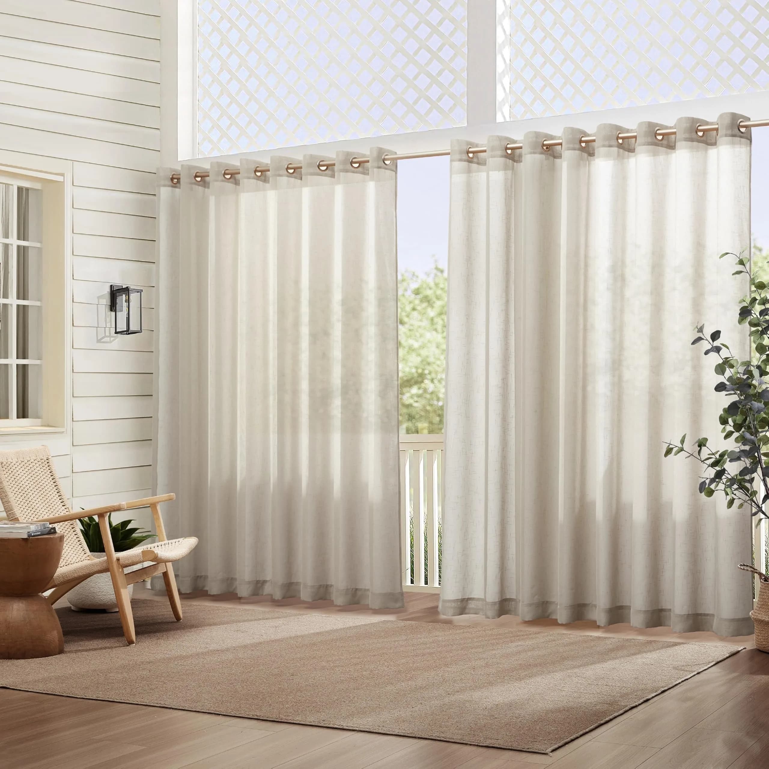Threadmade Carmen Sheer Extra Wide Indoor/Outdoor Sheer Window Curtain, Natural - 114" W x 108" L | Elegant Privacy & Sun Filter - main product image