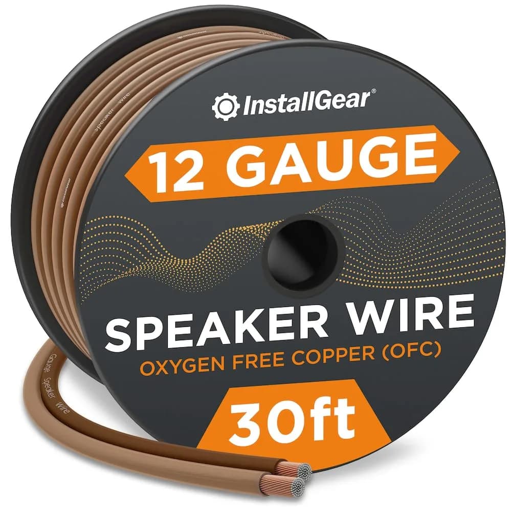 InstallGear 12 Gauge Speaker Wire 30ft | Copper, Brown, OFC, Round, 12 AWG, 30 Feet