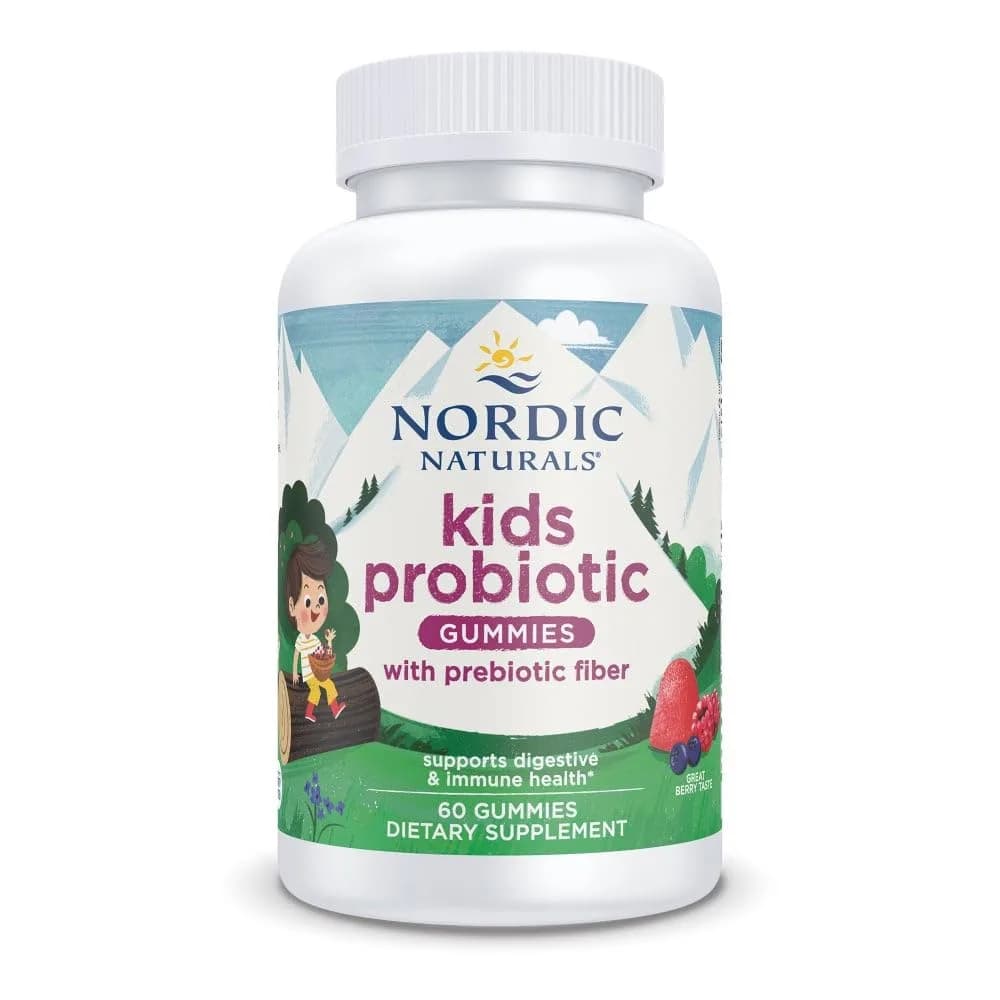 Nordic Naturals Kids Nordic Flora Probiotic Gummies, 60 Count | 1.5B CFU & Prebiotic Fiber for Digestive Balance