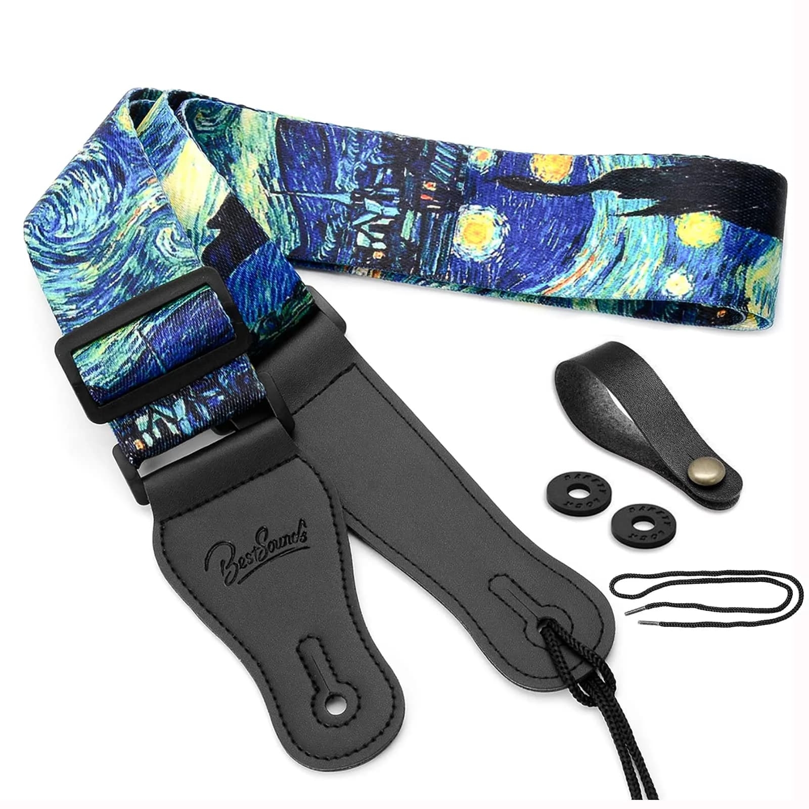 BestSounds Van Gogh Starry Night Guitar Strap Includes Strap Button & 2 Strap Locks, Adjustable Guitar Shoulder Strap For Bass, Electric & Acoustic Guitar - main product image