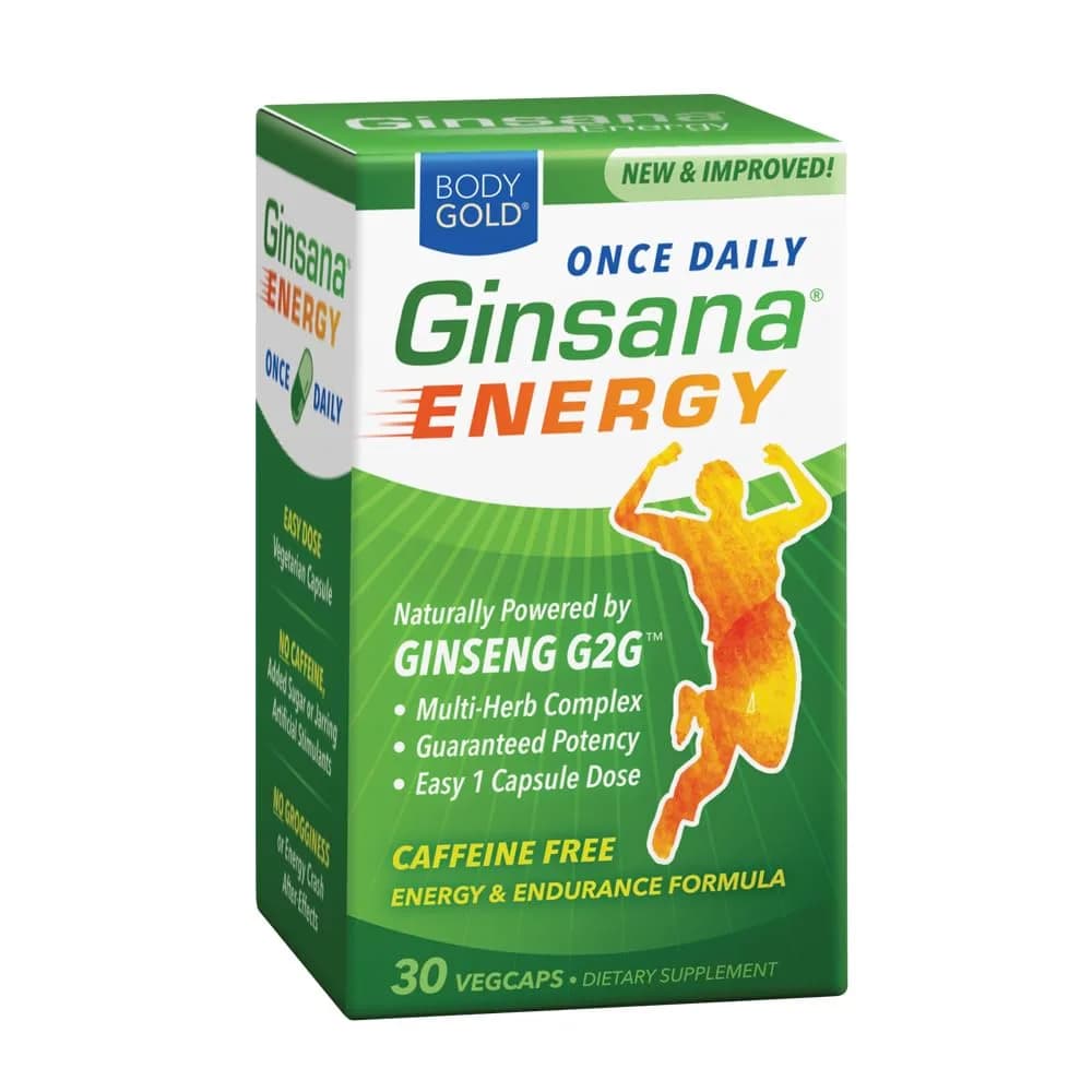 Body Gold Ginsana Energy 30 VegCaps | Focus & Endurance Support, No Caffeine