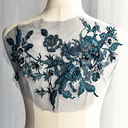FEEPOP 3D Embroidered Flower Patch 35cm x 28cm (13.8 x 11 Inch) | Floral Lace Applique for Wedding Dresses - main product image