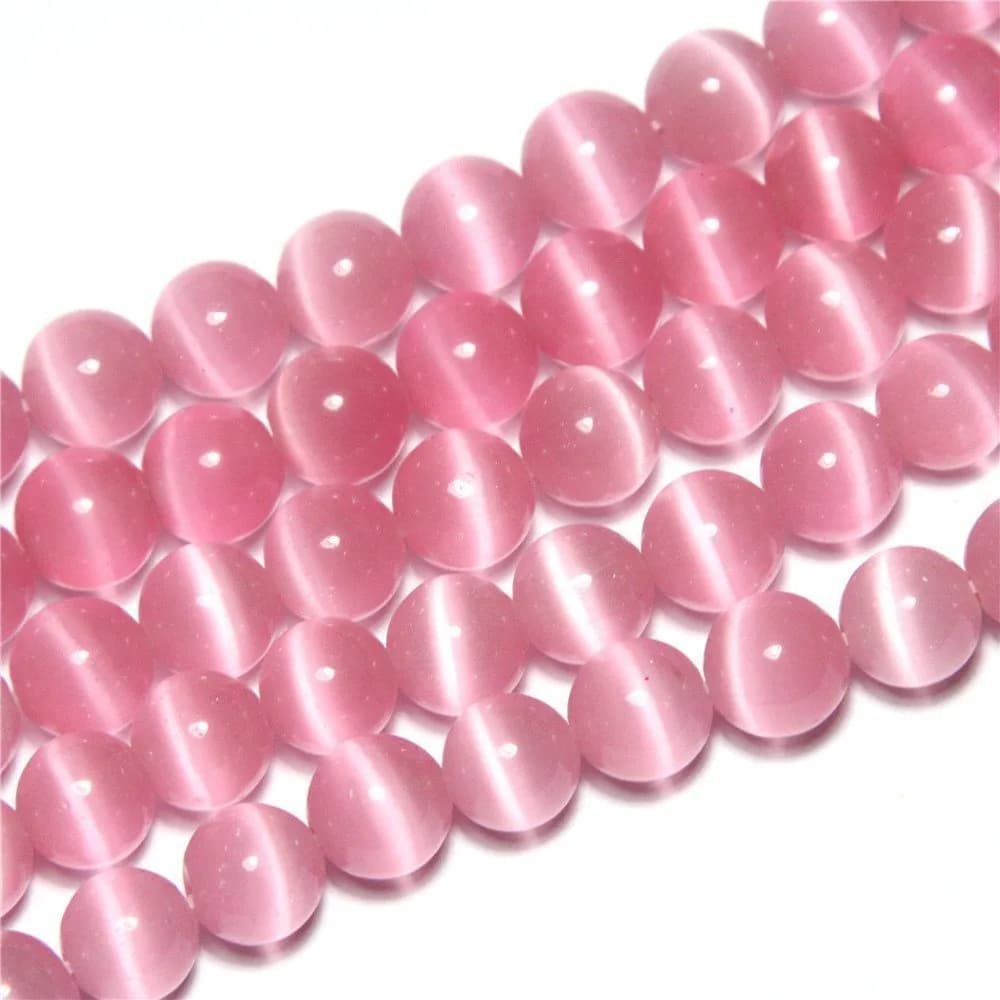 LIFAVOVY 6mm Pink Cat Eye Beads Round Semi Precious Gemstone for Jewelry Making | Unique 63-66pcs Strand